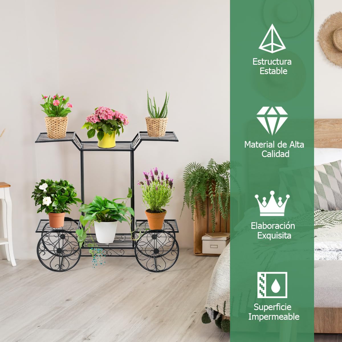 GOPLUS Estantería para Plantas de Metal de 6 Niveles Impermeable | Soporte para Macetas, Estante para Exterior e Interior Balcón Jardín Terraza, 80,5 x 75 x 25cm
