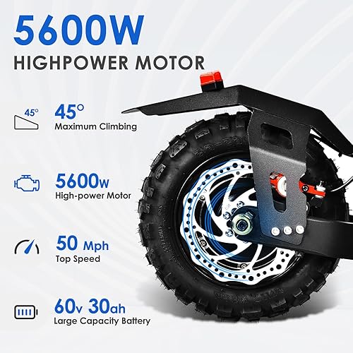 Miniatura 2 de Scooter eléctrico 60V30AH para adultos, motor de doble unidad de 5600 W, velocidad máxima de 50 MPH, rango de 60 millas, neumáticos todoterreno de