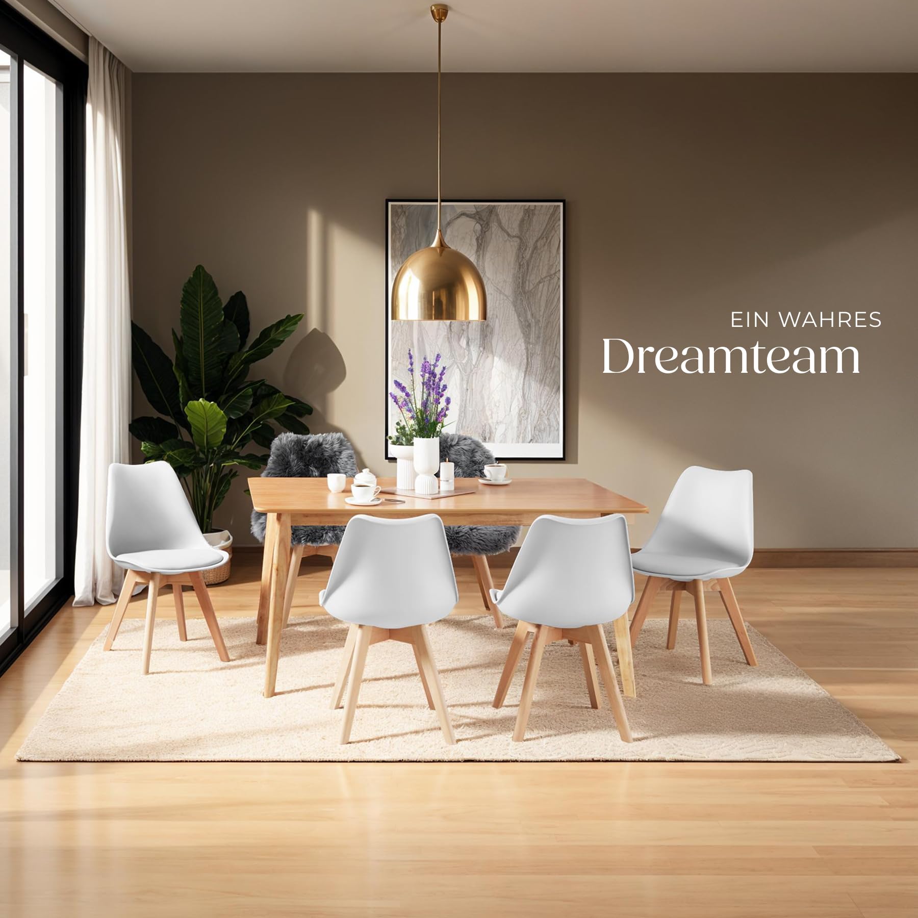 tectake® 2er Set Esszimmerstühle, Stühle, Küchenstühle modern, Essstühle, Stuhl für Wohnungseinrichtung skandinavisch, Küchenstuhl oder Esszimmerstuhl, Holzstuhl, Esszimmermöbel - weiß, 2er Set