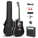 Ktaxon Full-Size Acoustic Electric Guitar with Amp, 41 Inch Basswood Body Guitars Kit for Beginner & Intermediate W/Bag, Strap, and Capo All Accessories Included (Black)