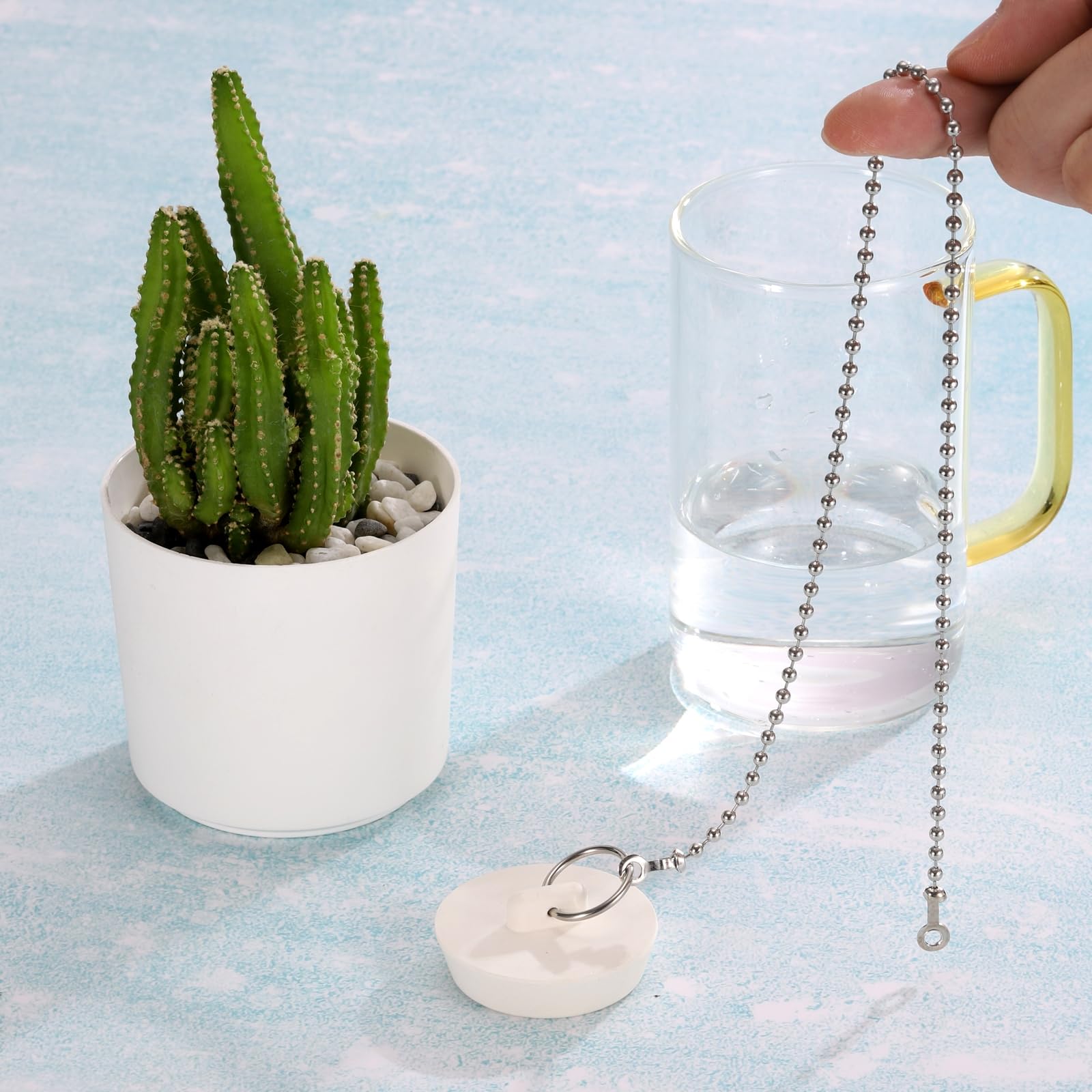 QUARKZMAN 2 Tappi Per Vasca In Gomma 28-31mm Con Catena - Bianco, Per Lavello E Cucina - 5