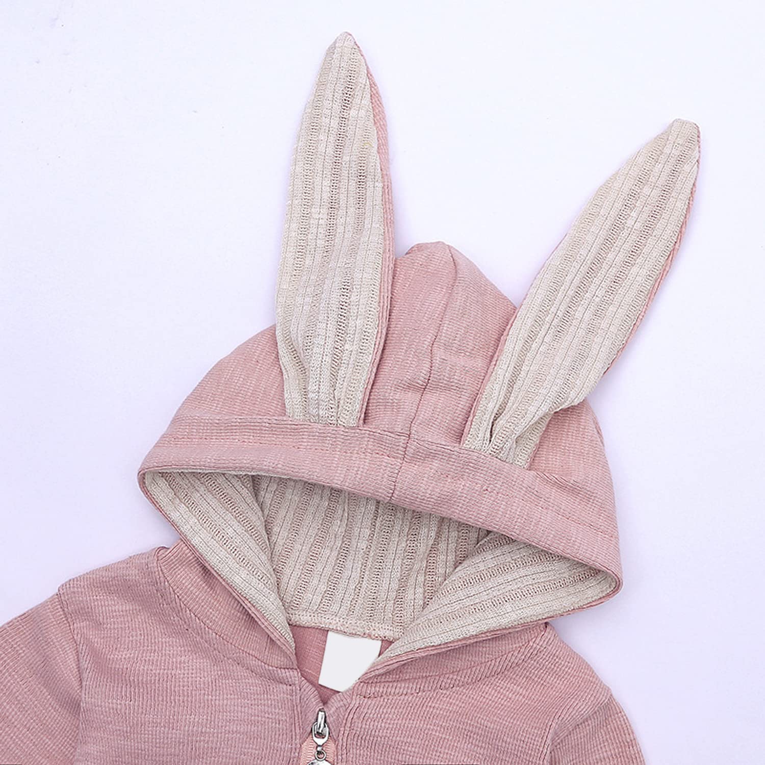 Maluch Unisex Baby Onesies Bawełniane Pajacyki Ucho Królika Z Długim Rękawem Zipper Romper Bunny Piżamy dla 0-18M Dziecka