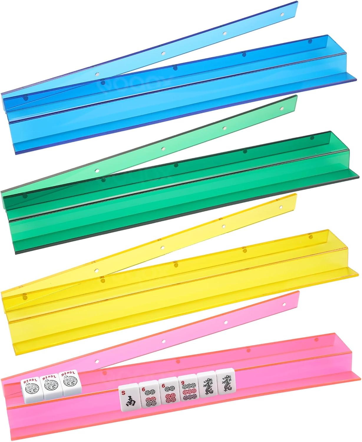 4 Piece Magnetic Mahjong Acrylic Racks with Pushers, 18.5 Inch All-in-one Holders Tile Rack & Pusher Combo Mahjong Accessories Organizing Tiles Holders for Players Gift Family Home Game