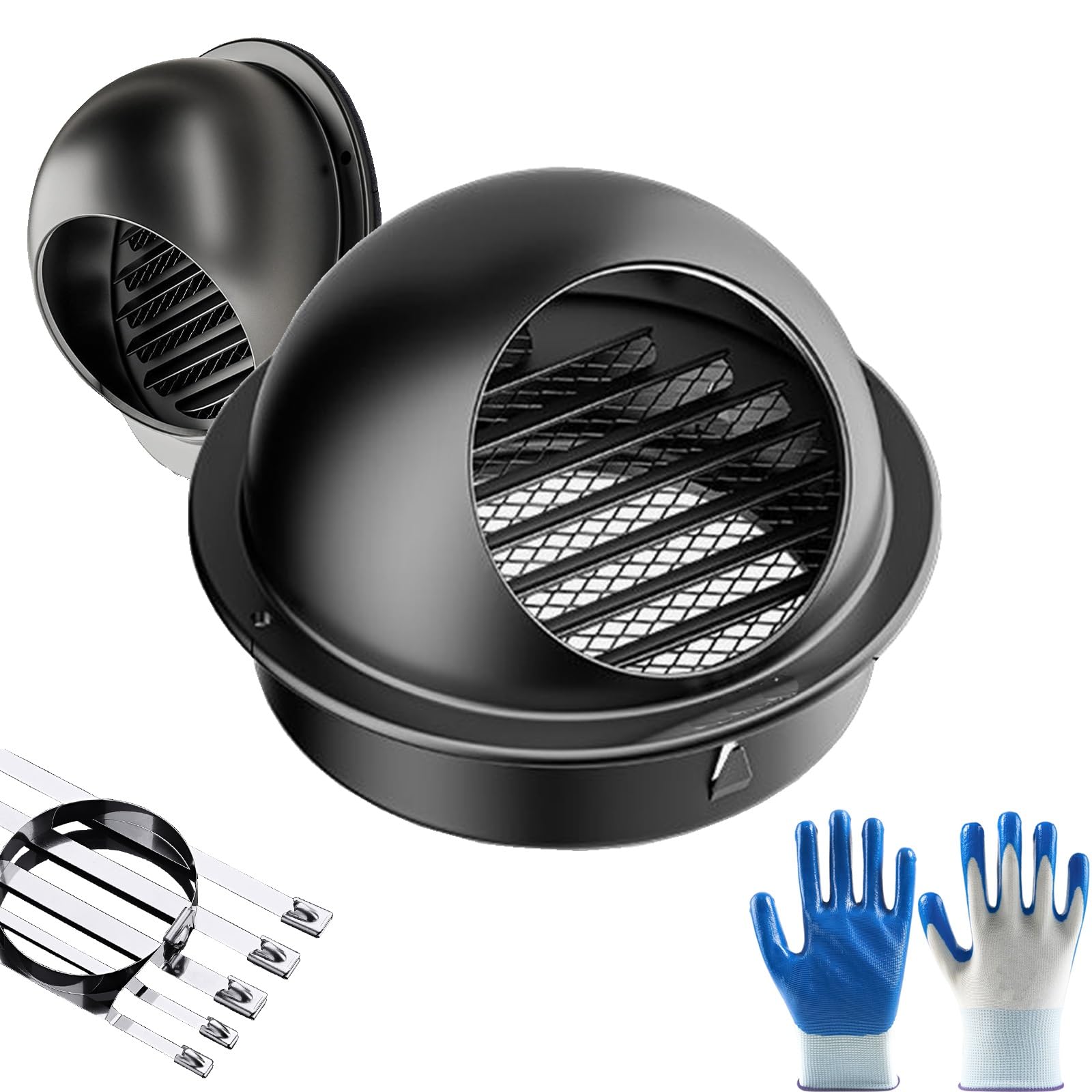 Air Vent Stainless Steel Bull-Nose External Vent, Round Air Vent Covers for Wal, Ventilation Grill Screen Hood, for The External Wall Exhaust, Hood Exhaust(Black,100mm)