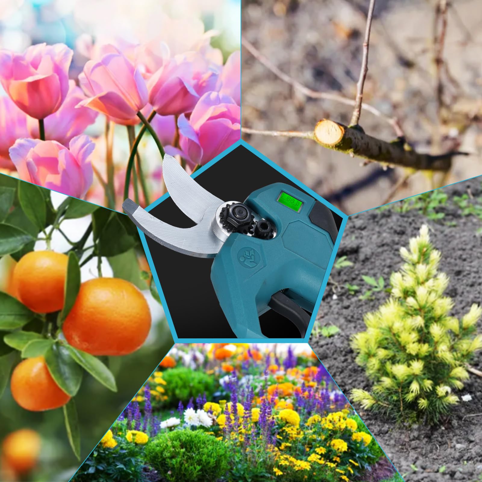 Akku Astschere, Elektrische Gartenschere 35mm für Makita 18V Akku, Bürstenloser Motor, LCD zum Beschneiden von Bäumen Obstbäumen(ohne Akku und Ladegerät)