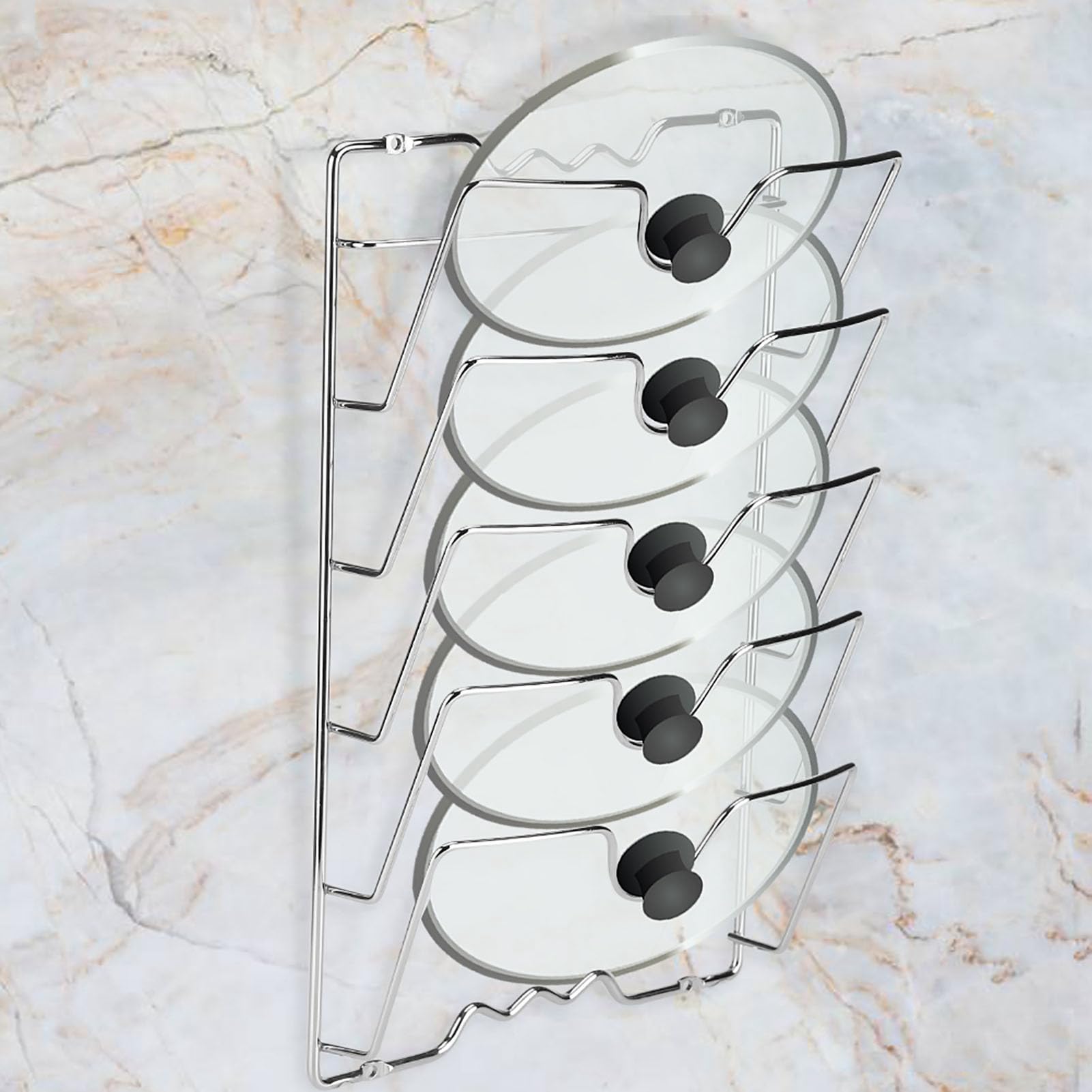 Haofy Kitchen Cupboard Cabinet Saucepans Pan Large Pot Lids Storage Rack Lid Holder Organiser for Cupboard Door or Wall, Iron Material with Chrome Finish, Silver, 43.4 x 27.8 x 9.7cm