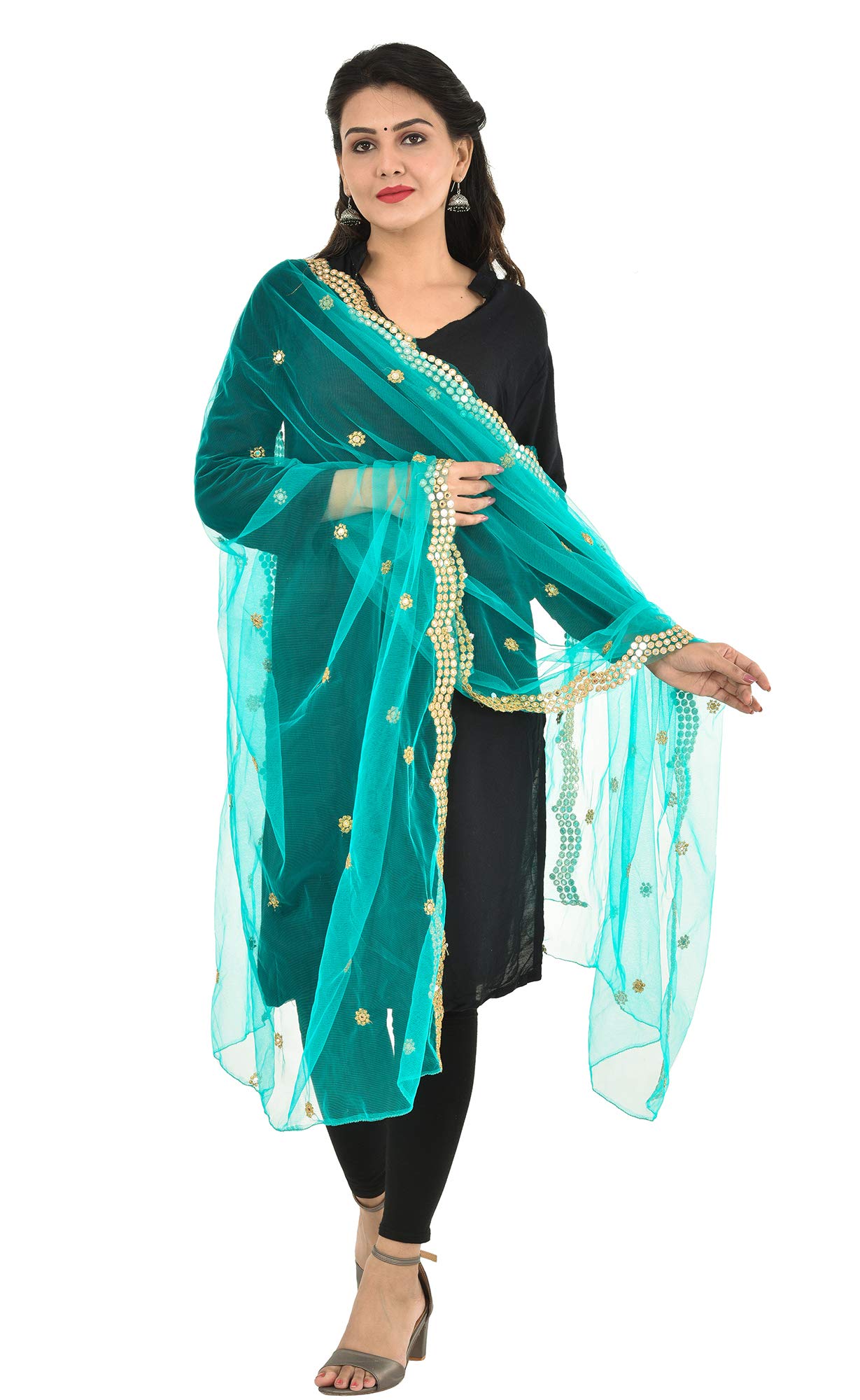 youthquake Embellished Plastic Mirror Embroridered Net Dupatta for Womens & Girls-picture-13
