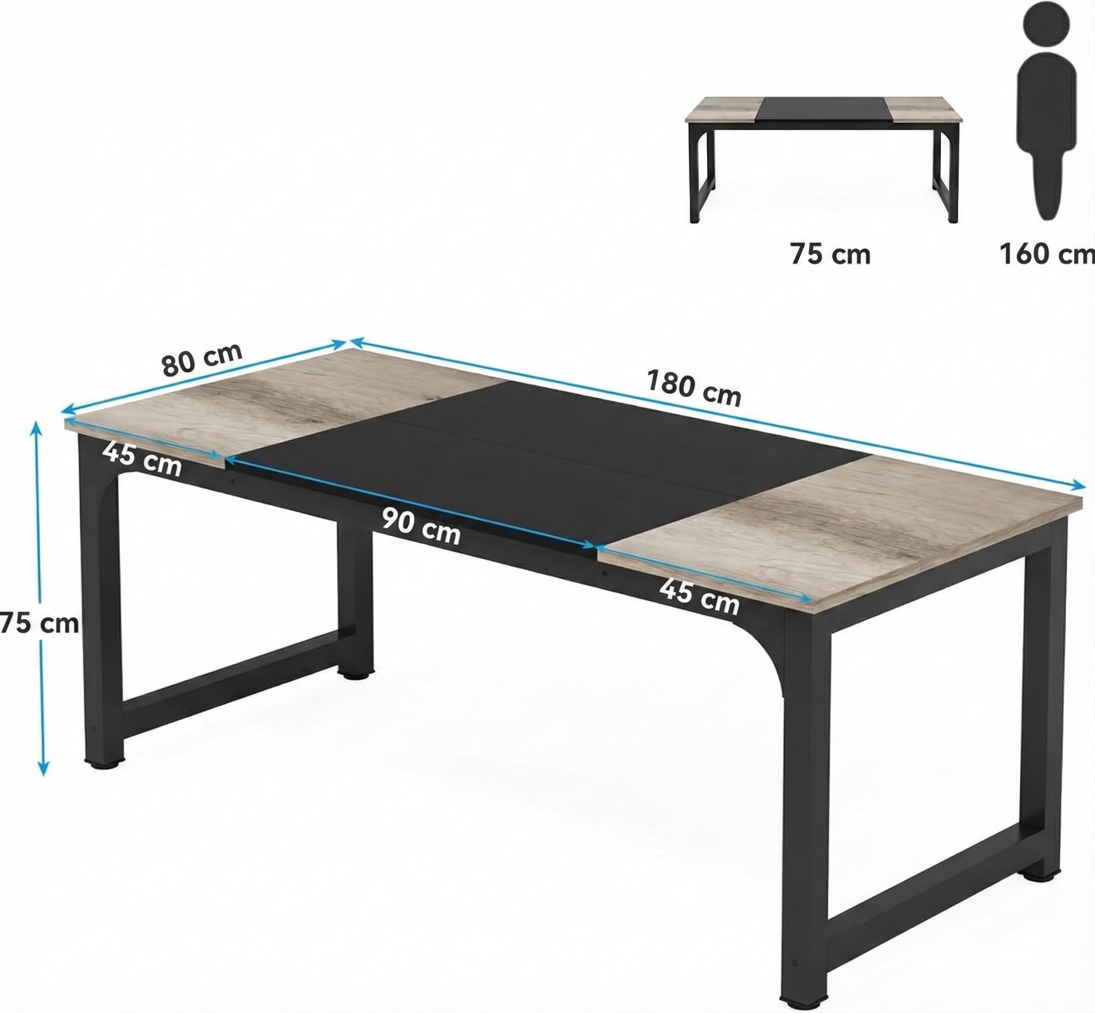 Lailang 180cm Escritorio, Mesa Portátil Ordenador, Mesa de Oficina Despacho, Mesa Escritorio Madera, Escritorio Estudio Musical, Mesa Oficina Grande, 180 x 80 x 75 cm, Negro