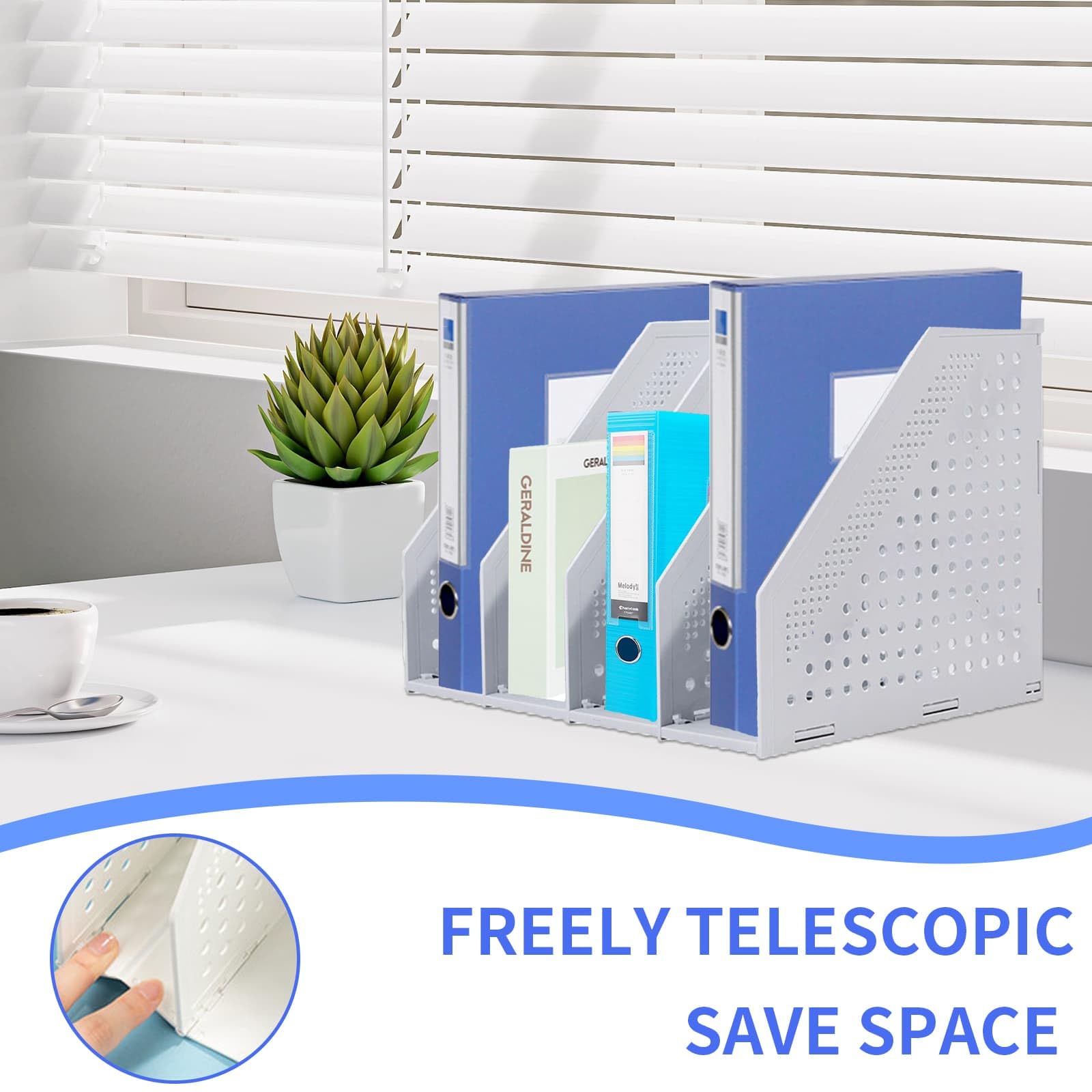 DYUEE A4 File Holder Folding Bookshelf, 4 Compartment Collapsible Magazine Holder, Vertical Compartments Magazine File Holder - Image 4