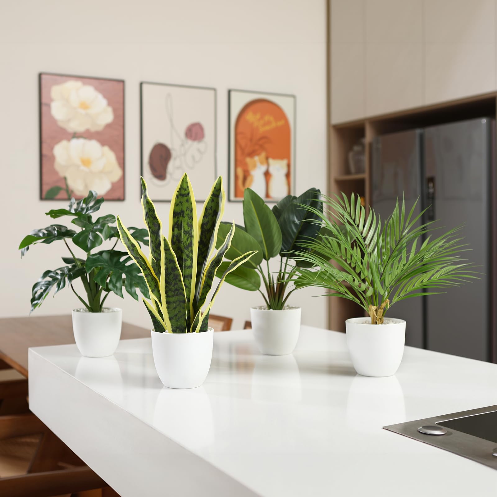 SOGUYI Kunstpflanze 40cm Künstliche Pflanzen im Topf Für Indoor Decor Home Schreibtisch Badezimmer Schlafzimmer Wohnzimmer Dekoration(4 Pack)