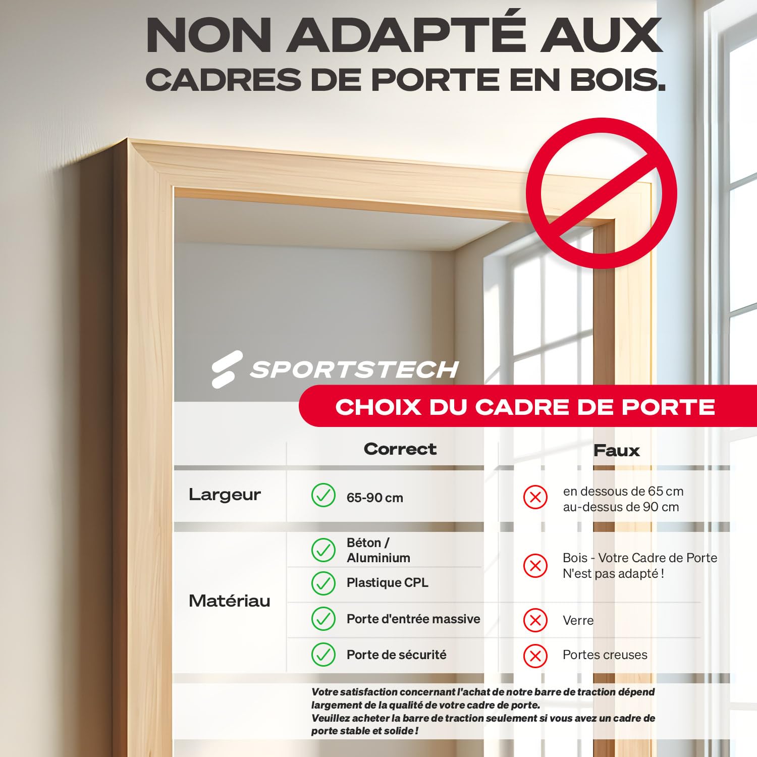 Sportstech Barre de Traction avec Fonction Gear-Lock innovante | Fixation sûre et Rapide sans vis dans Le Cadre de la Porte | réglable Individuellement jusqu'à 90 cm | KS260/KS270 + eBook
