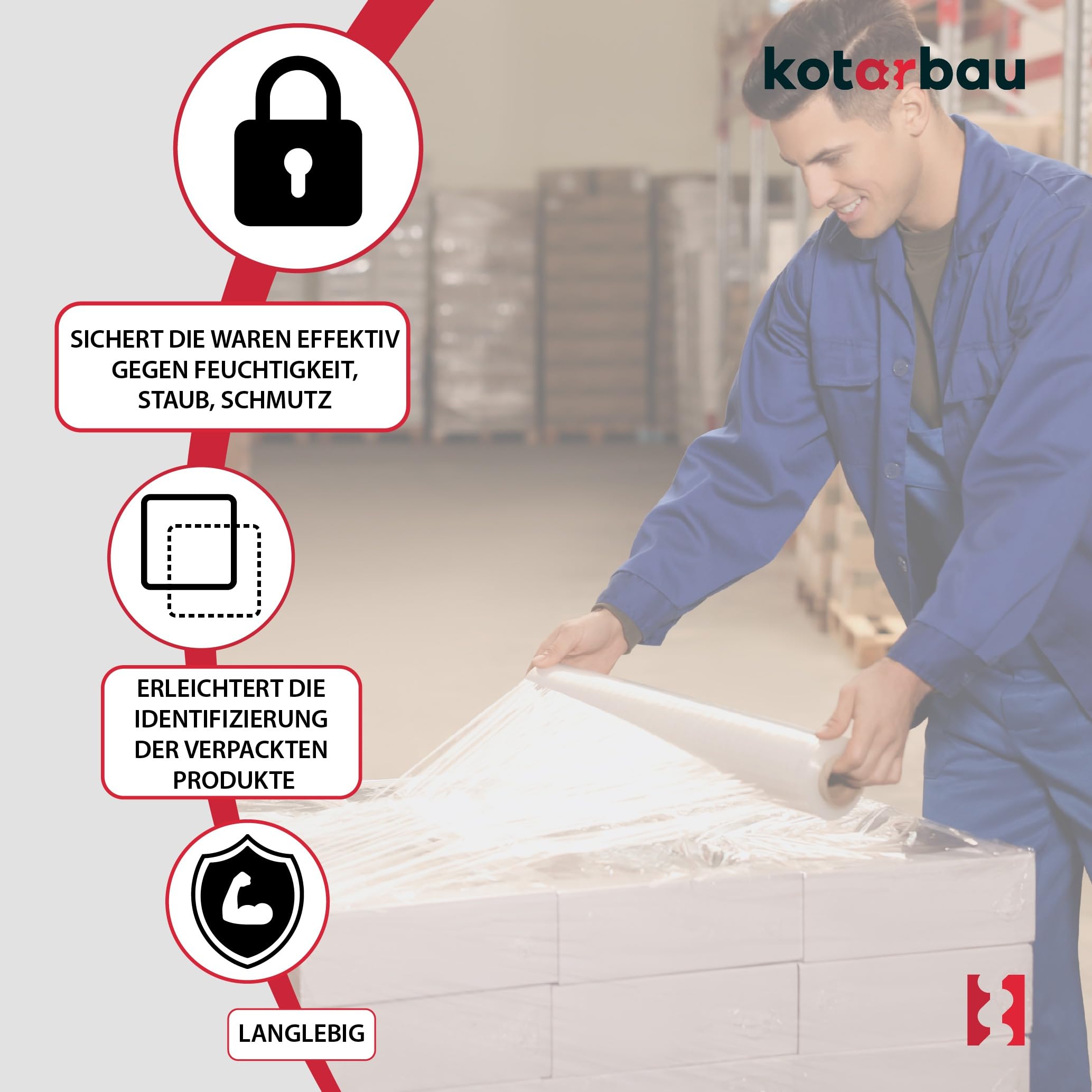 KOTARBAU® 6 rotoli di pellicola estensibile 2,6 kg | L 350 m larghezza 50 cm | Rotolo di pellicola estensibile trasparente pellicola per imballaggi mobili