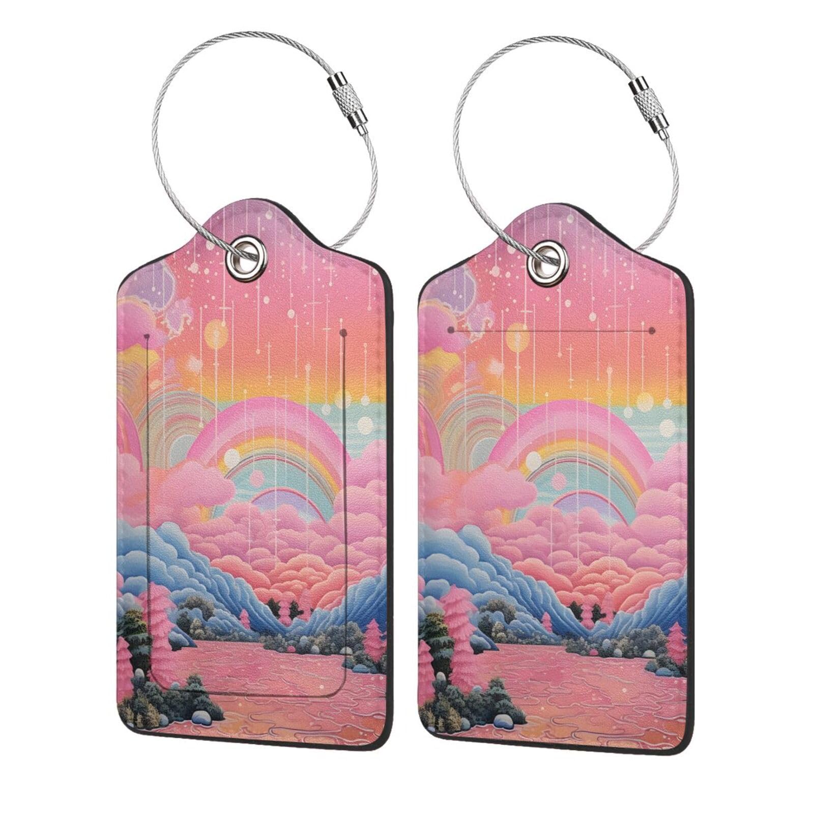 4 etiquetas de equipaje de piel sintética para maleta, etiqueta de equipaje rosa arcoíris para mujeres y niñas con bucle de acero inoxidable, etiqueta de identificación de cubierta de privacidad para
