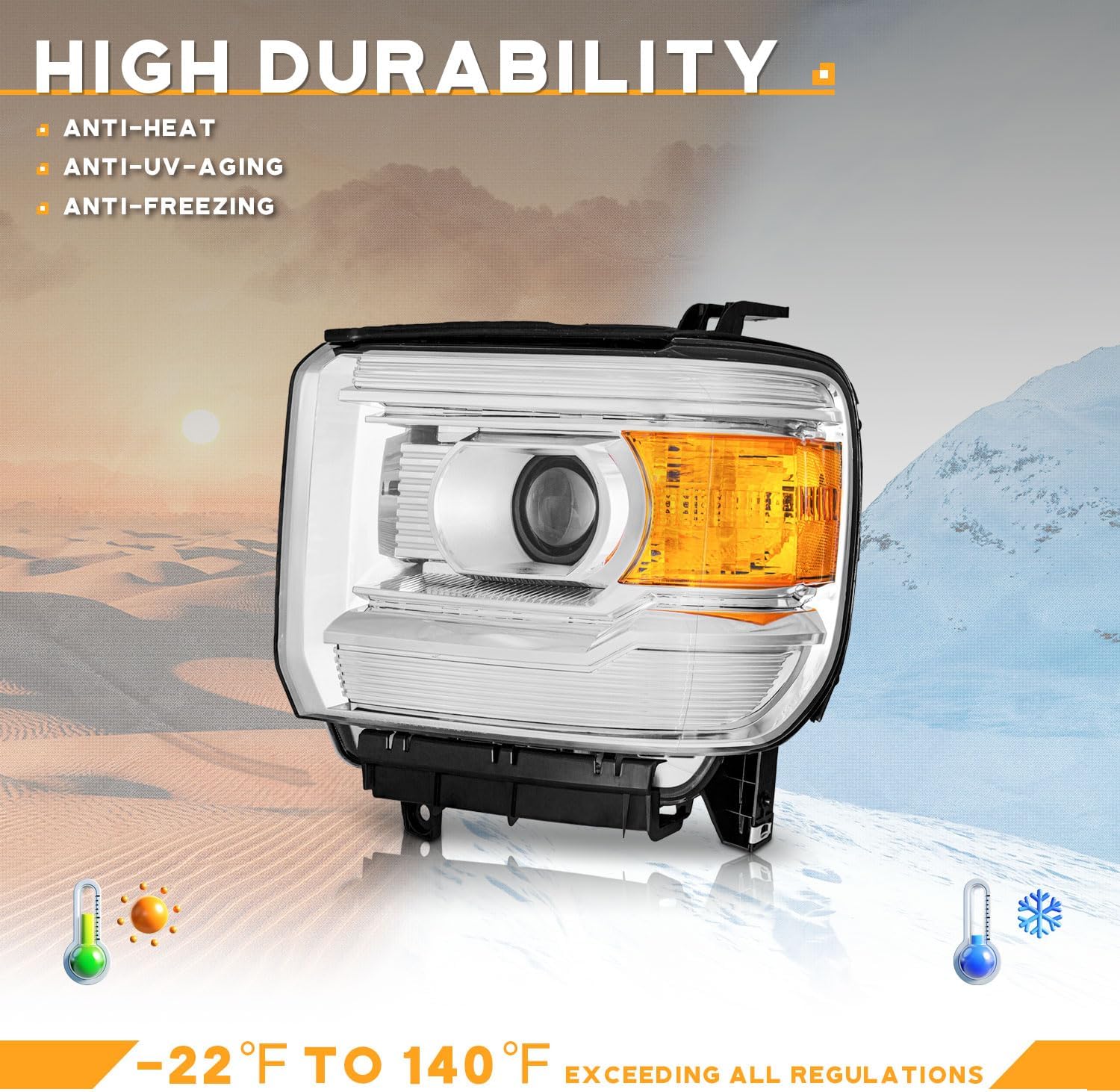 WEELMOTO Headlights Assembly for 2014-2018 GMC Sierra 1500 Base / 2015-2019 GMC Sierra 2500HD / 2015-2019 GMC Sierra 3500HD Replacement Pair Set Chrome Housing NOT for factory LED models