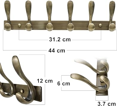 HONSKY Coat Rack Wall Mounted,44 cm Coat Hook Wall Mounted,6 Hooks Heavy Duty Wall Coat Hook for Hanging Clothes,Coat,Hat,Jacket,Antique Bronze