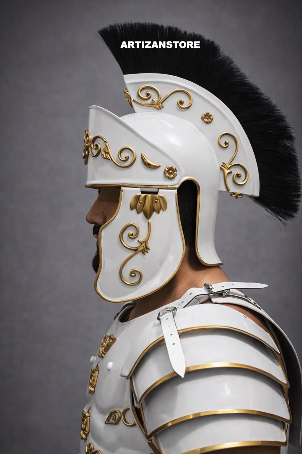 ARTIZANSTORE Roman Muscle Armor Set | Gladiator Cuirass with Helmet & Shoulders | Wearable Medieval Costume for Halloween Materials: Steel letter