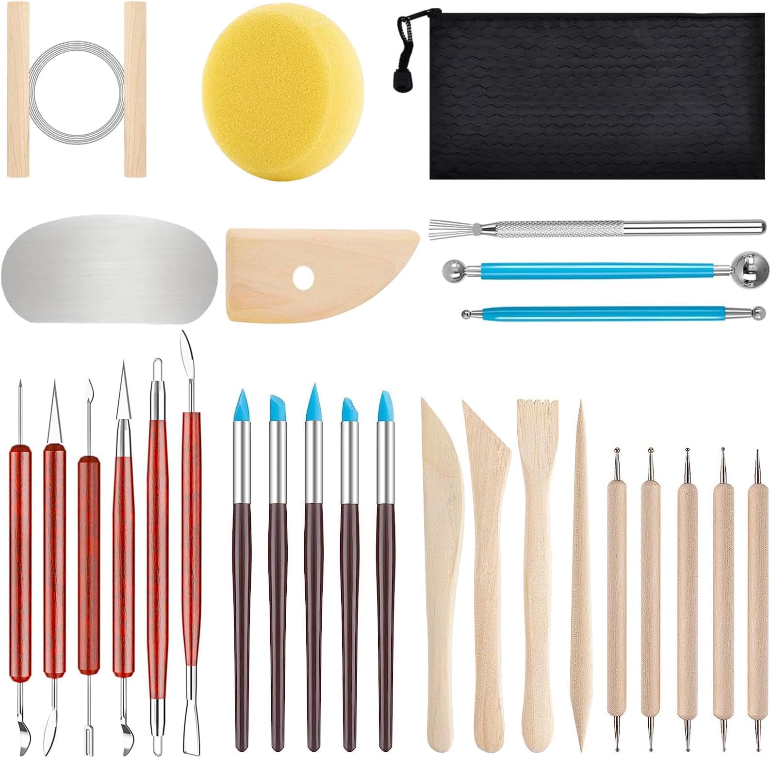 JRKOO Clay Tools Kit,28 PCS Pottery Tools,Polymer Clay Tools,Air Dry Clay Tools Set for Kids, Adults,Pottery Craft,Drawing,Dotting,Carving,Molding,Baking,Modeling,Shaping