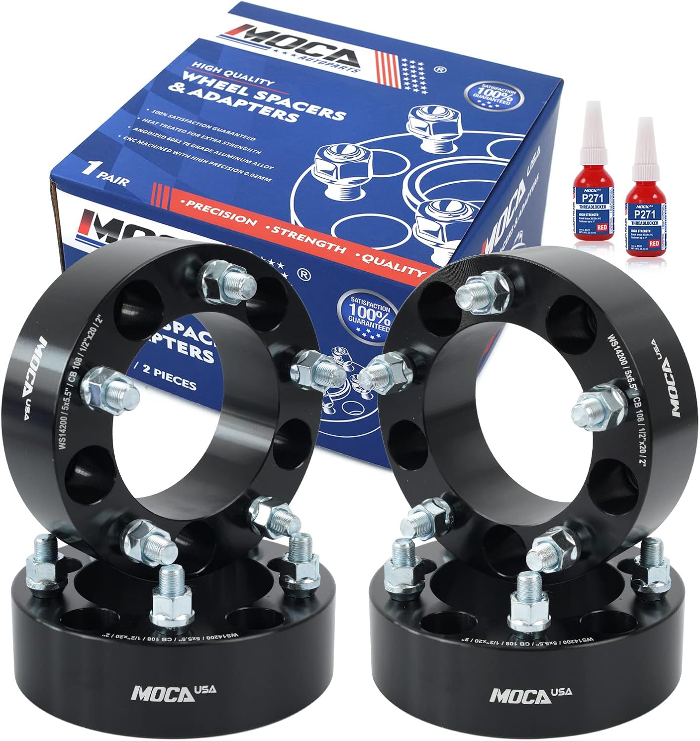 MOCA 5x5.5 to 5x5.5 Wheel Spacers Fits for Jeep 1963-1966 CJ3, 1964-1983 CJ5, 1964-1975 CJ6, 1976-1986 CJ7, for Suzuki 1989-1997 Sidekick, 1999-2004 Vitara, 50mm Thread Pitch 1/2" x20 4PCS, Black
