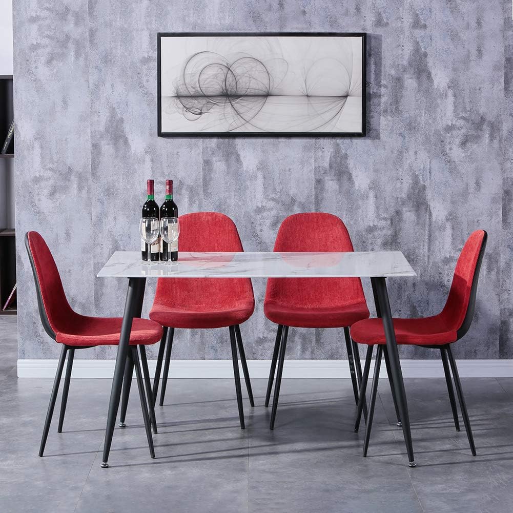 GOLDFAN Black Marble Effect Dining Table and 4 Chairs Round Glass Kitchen Table and Velvet Padded Chairs Dining Table Set,90CM/Grey