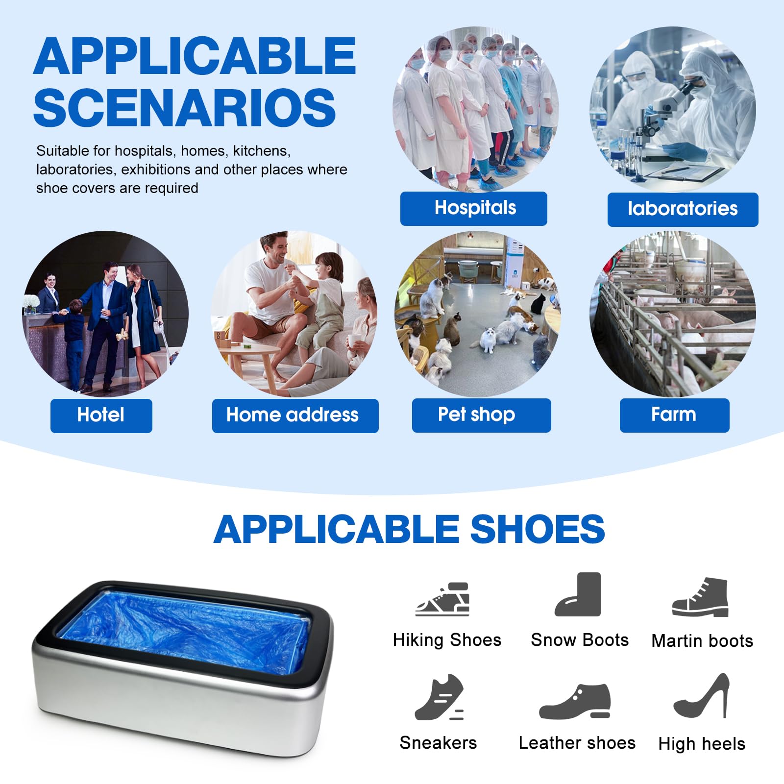 Dispensador de cubiertas de zapatos que contiene 200 fundas desechables antideslizantes de alta calidad automática para zapatos con cubiertas desechables para zapatos para interiores para la mayoría