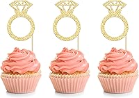 Vista 1 de 24Pcs Gold Glitter Diamond Ring Donut Toppers Cupcake Picks Wedding Cake Decorations for Bridal Shower Wedding Engagement Party Decorations