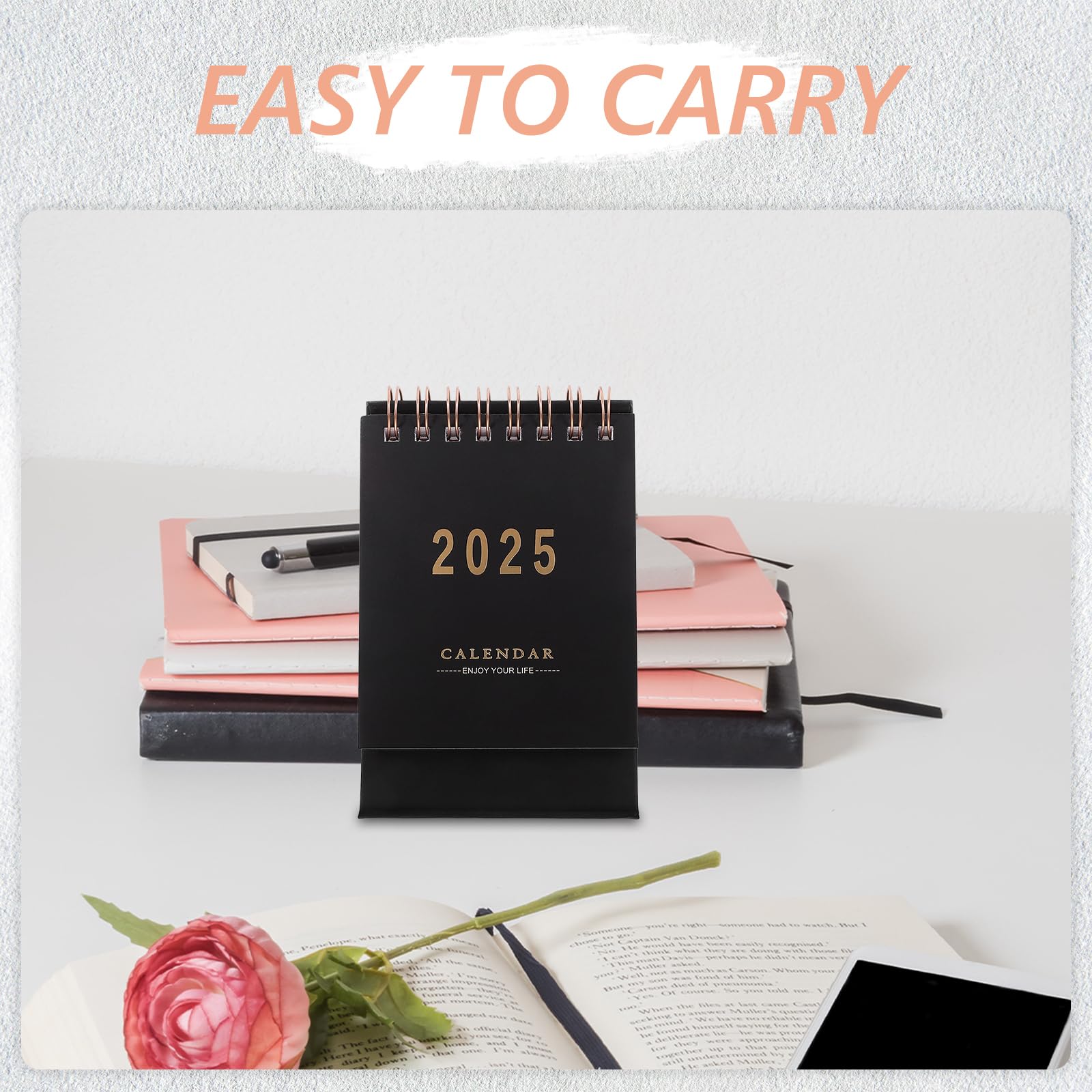 NUOBESTY Mini Desk 2025 Calendar Small Black Standing Flip Calendar for Desk Home Office, 12.00X7.60X6.00CM - Image 3