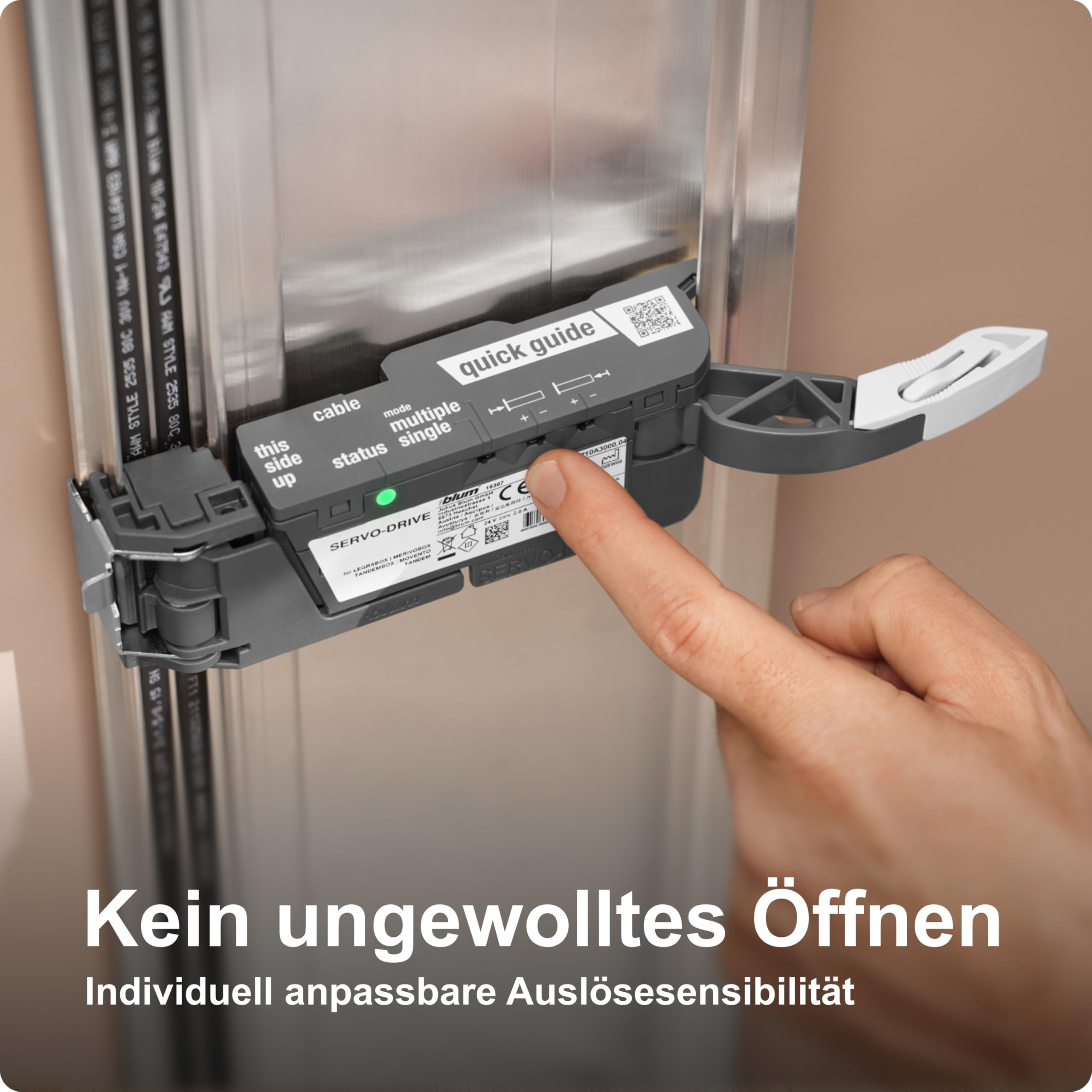 Blum SERVO Drive Antriebseinheit I elektrische Motoreinheit für automatische Schubladenöffnung I Geeignet Boxsysteme, Tandem/MOVENTO Auszüge | Push to Open Ersatzeinheit, werkzeuglose Montage