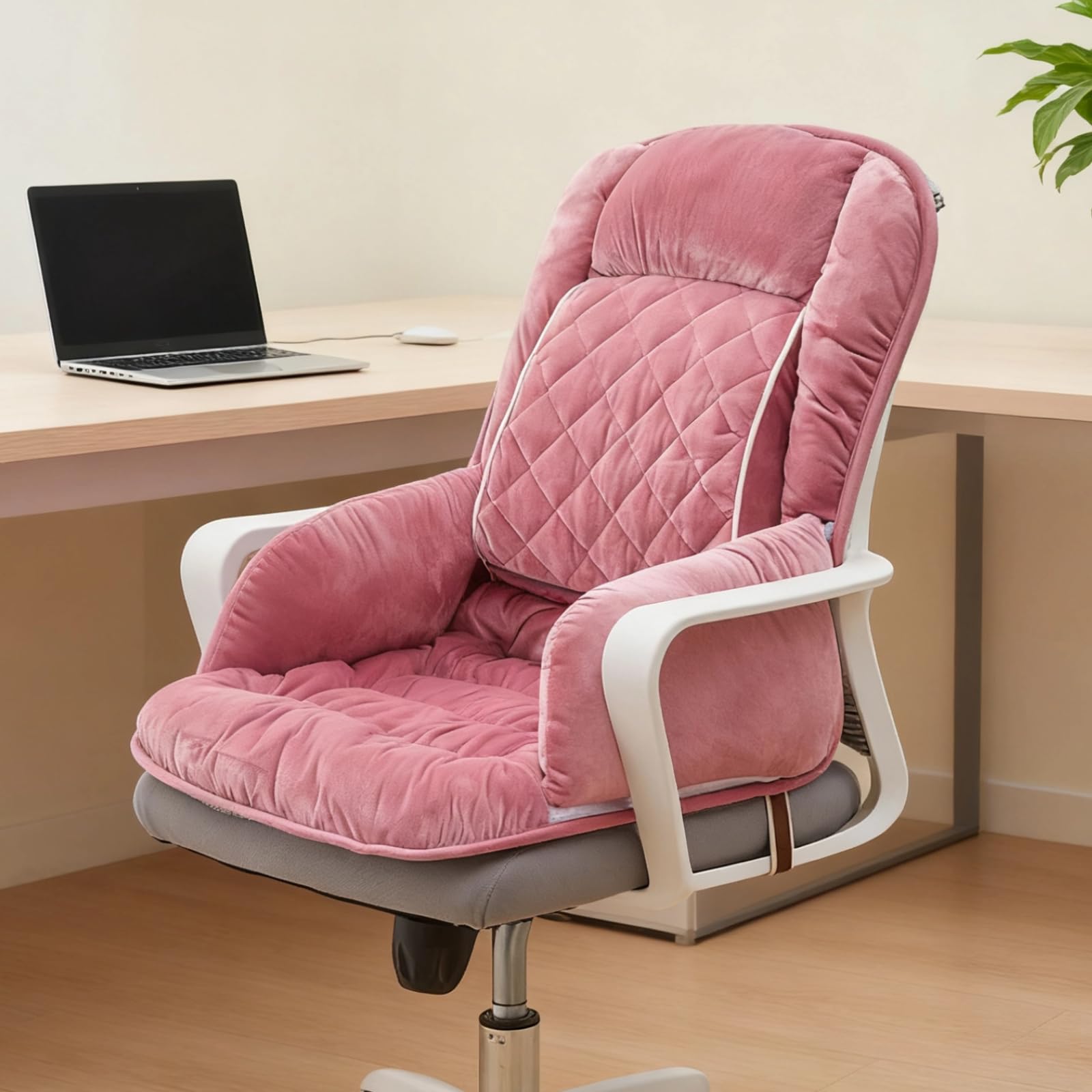 Cuscino per sedia da ufficio rosa con supporto lombare, 5 V, riscaldato, in morbido velluto, per sedia da scrivania con schienale, supporto ergonomico per la schiena, 17.7 x 19.7 x 19.7 in