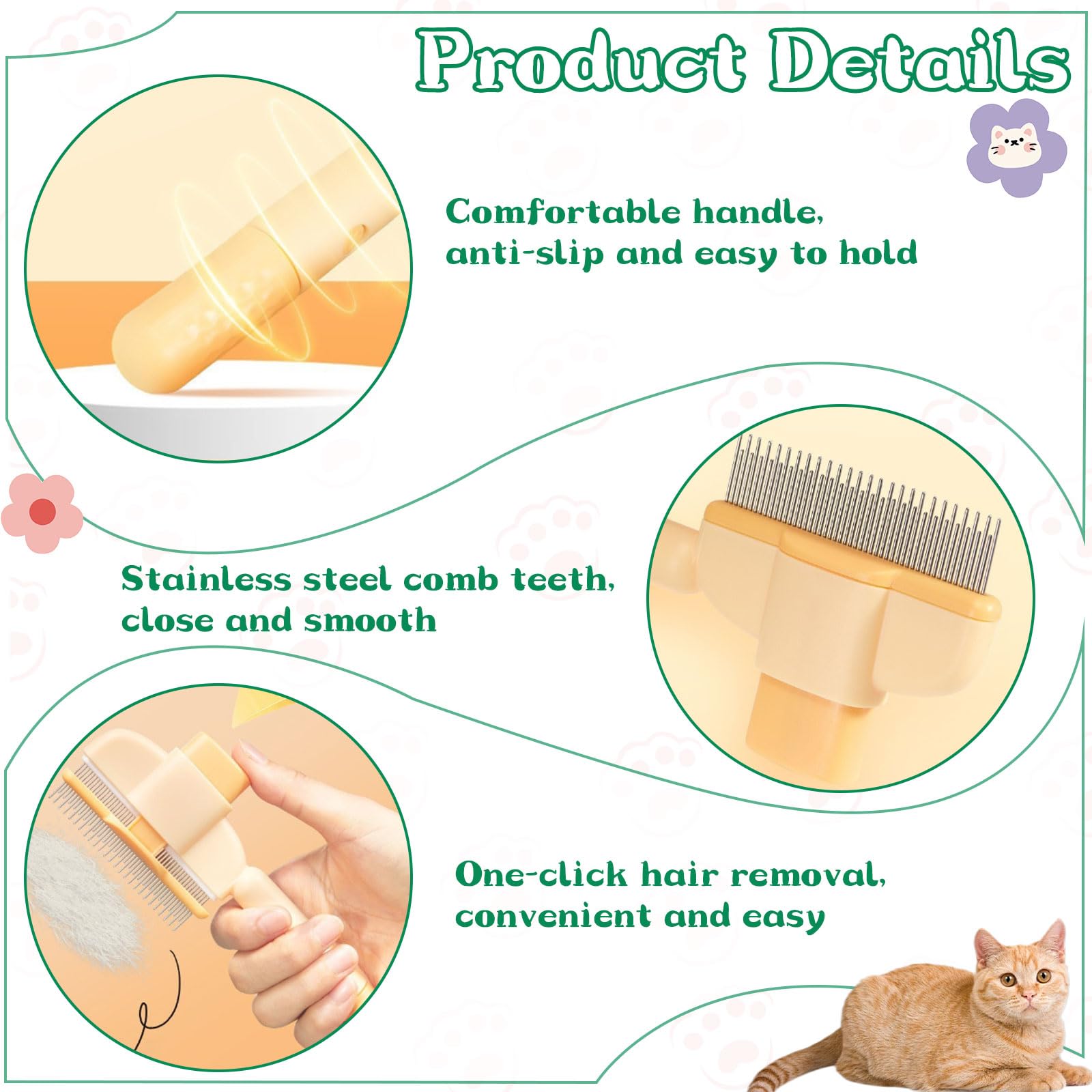 Srup Pack of 2 Self-Cleaning Cat Comb, Cat Dog Flea Comb, Self-Cleaning Pet Flea Comb - Image 3