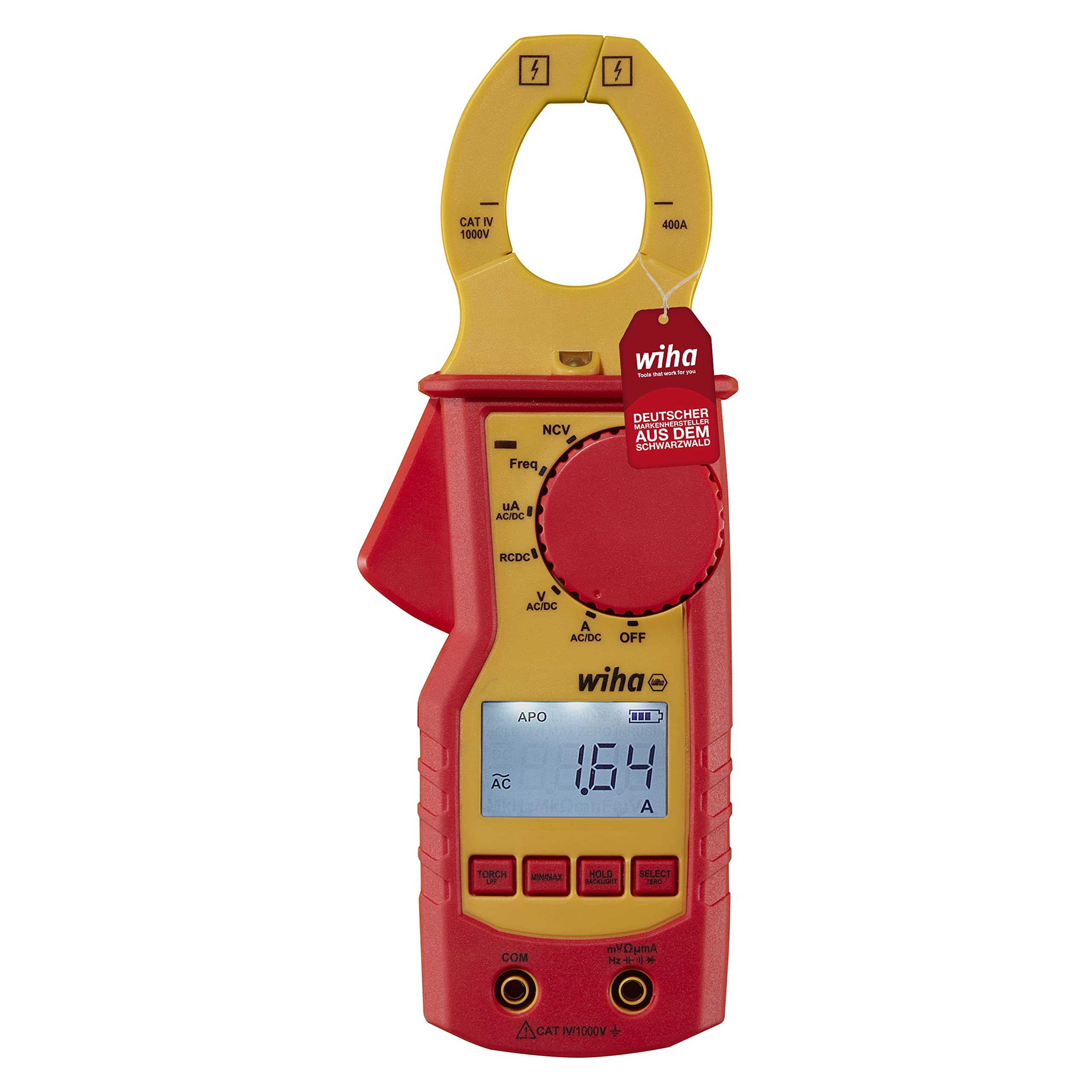 Wiha Strommesszange bis 1.000 V AC, CAT IV inkl. 2x AAA-Batterien I mit Taschenlampenfunktion I LCD-Anzeige (45219)
