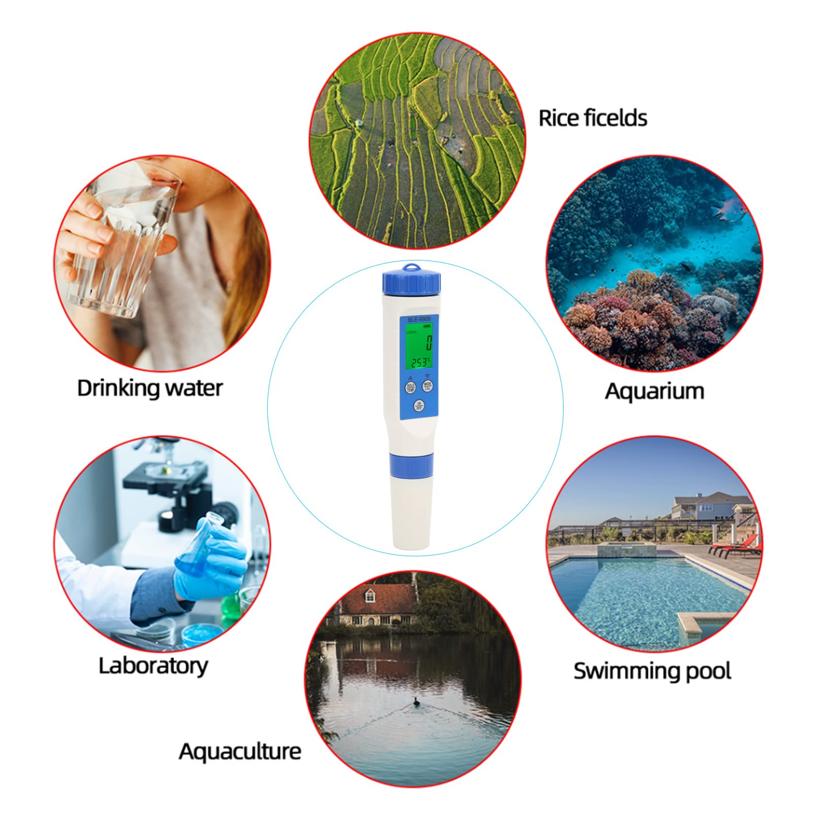Probador de Calidad del Agua, Ph TDS EC Salinity Temperatura 5 en 1 Metro, con Electrodo de Vidrio de Alta Sensibilidad, para Acuarios de Laboratorios Piscinas