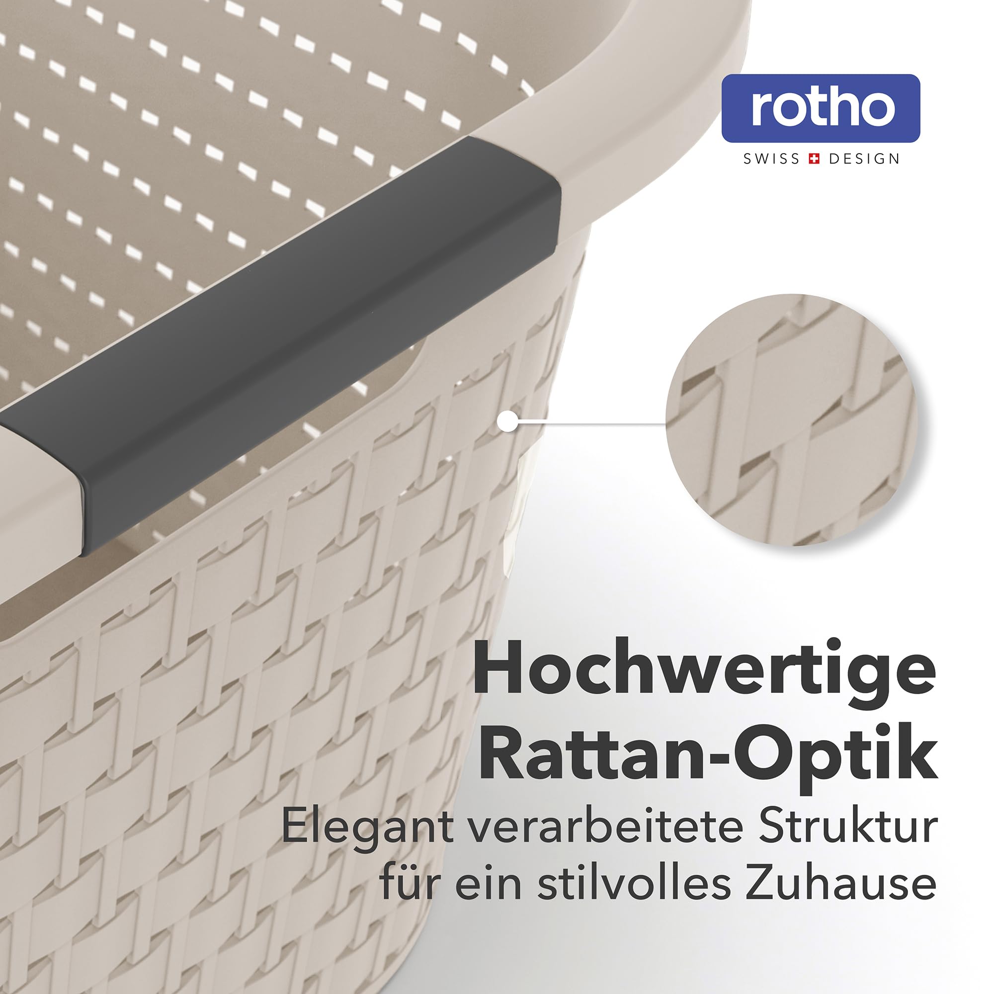 Rotho Country 3er-Set Wäschekorb 40l | Wäschebox in Rattan-Optik | mit Griffen, leicht zu tragen | robust & langlebig | einfach zu reinigen & hygienisch | beige