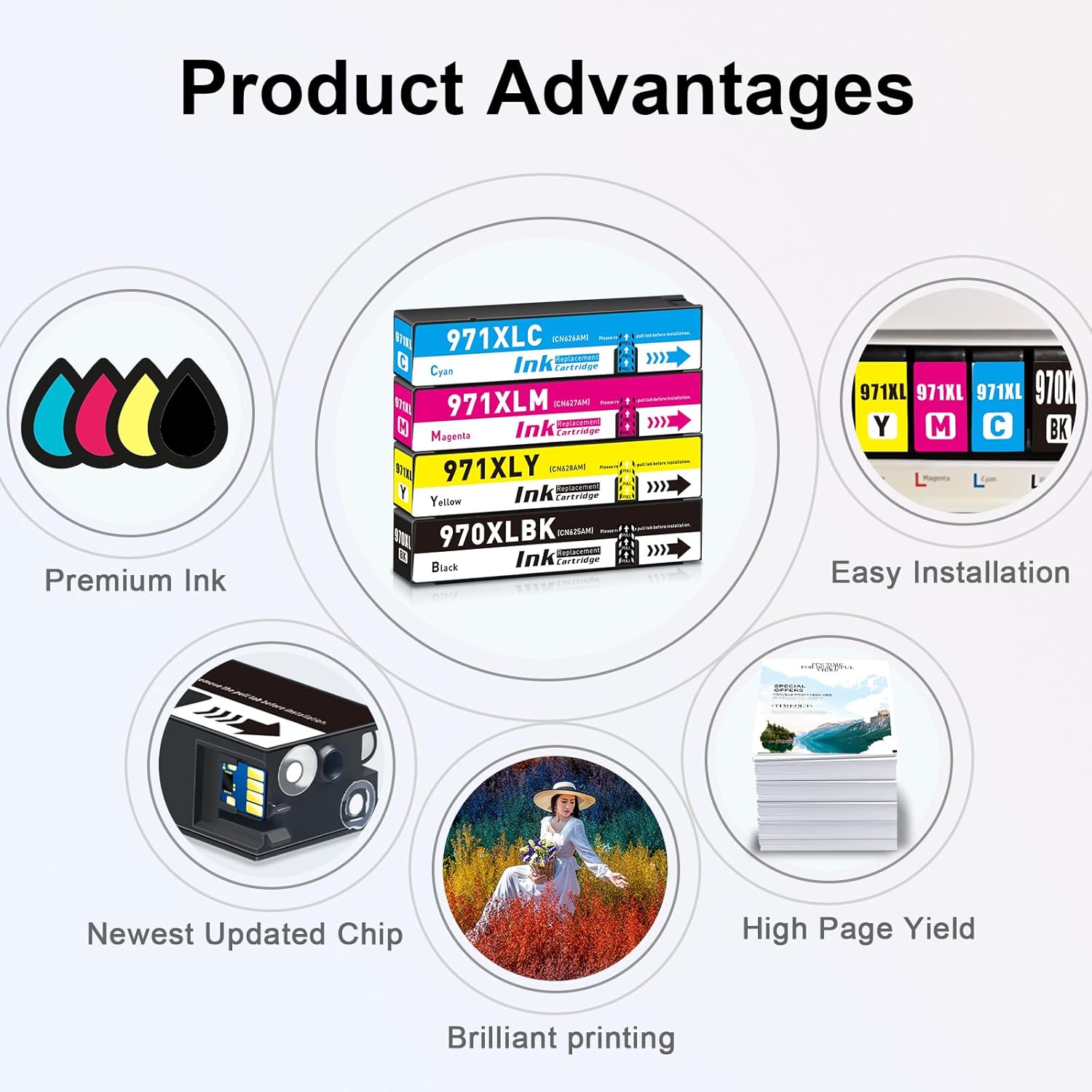 970XL and 971XL Ink Cartridges Compatible for HP 970 971 XL High Yield Work for HP OfficeJet Pro X451dw X451dn X476dw X476dn X576dw X551dw Printer (4-Pack,1BK1C1M1Y)
