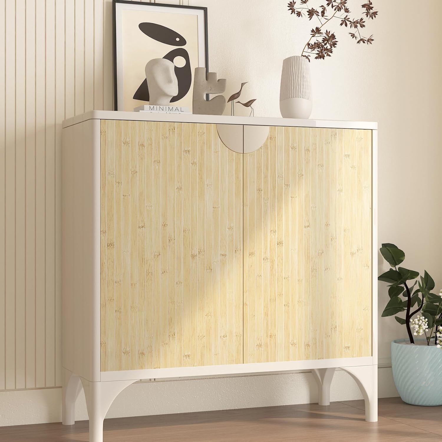 FunStick Brown Bamboo Wood Wallpaper Peel and Stick Removable Natural Wood Contact Paper for Cabinets Self Adhesive Wood Slat Wall Panels for Bedroom Accent Wall Paper Decor Vinyl Pole Wrap 12"x200"