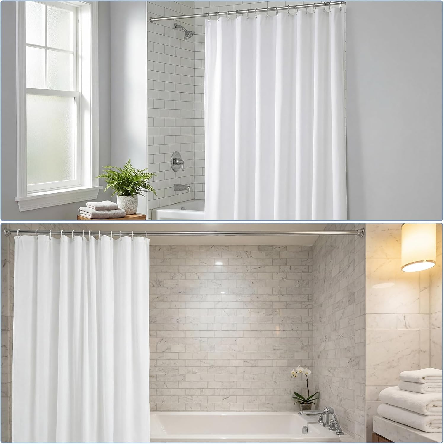 4 Pack Cotton-Feel Washed Fabric Shower Curtain Liners 72x72 Inch with Magnets and 48 Hooks, White Soft Cloth Shower Liner, Splash Resistant and Machine Washable for Bathroom Tub