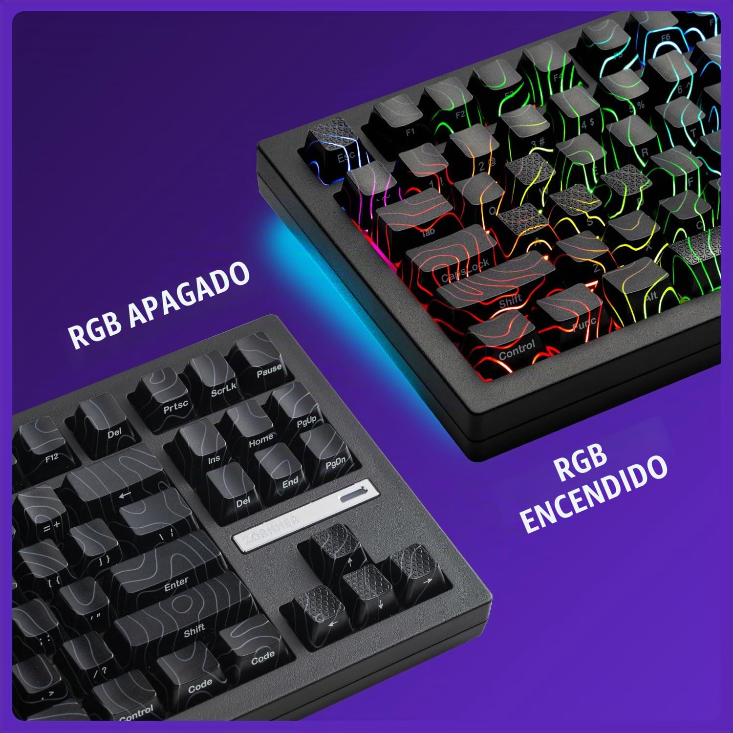 ZORNHER ZH870 Teclado para gaming inalámbrico, teclado mecánico 80% inalámbrico, negro con teclas Contour IMD PC, interruptores lineales cremosos, intercambio en caliente, iluminación RGB