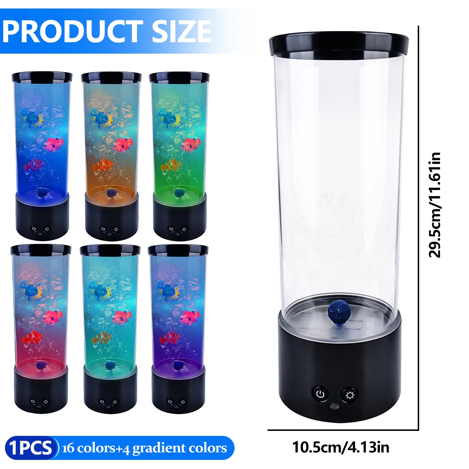 Vegena Lampada Lava Acquario con Pesce, Luce Notturna LED RGB, 16 Colori e 4 Modalità, Telecomando Incluso - Decorazione per Casa, Bambini e Adulti