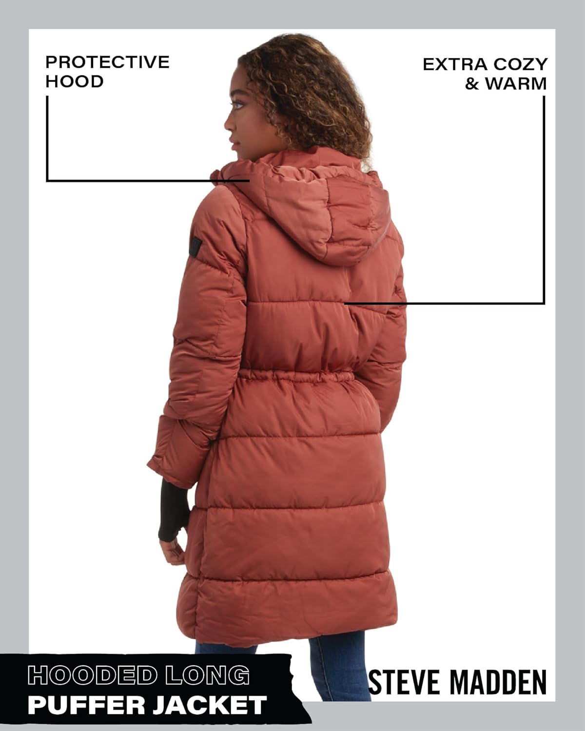 Steve Madden Womens Long Puffer Coat - Insulated Hooded Quilted Parka Puffer Jacket - Warm Winter Jacket for Women - Image 7