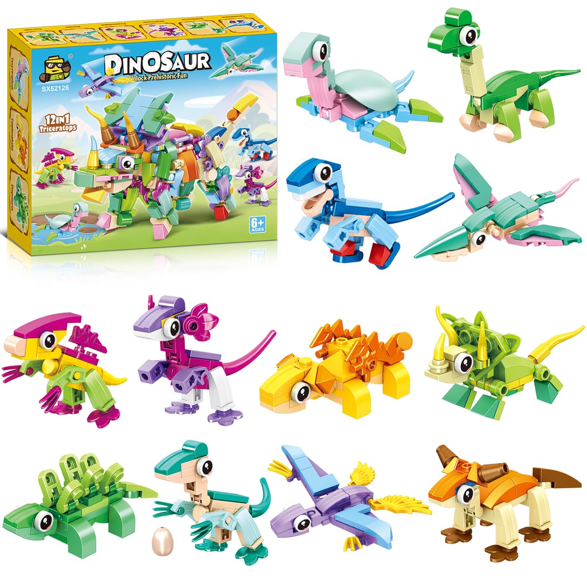 ZappelStift 12 Packs Dinosaur Building Blocks Party Favors for Kids Mini Animals Building Blocks Toy