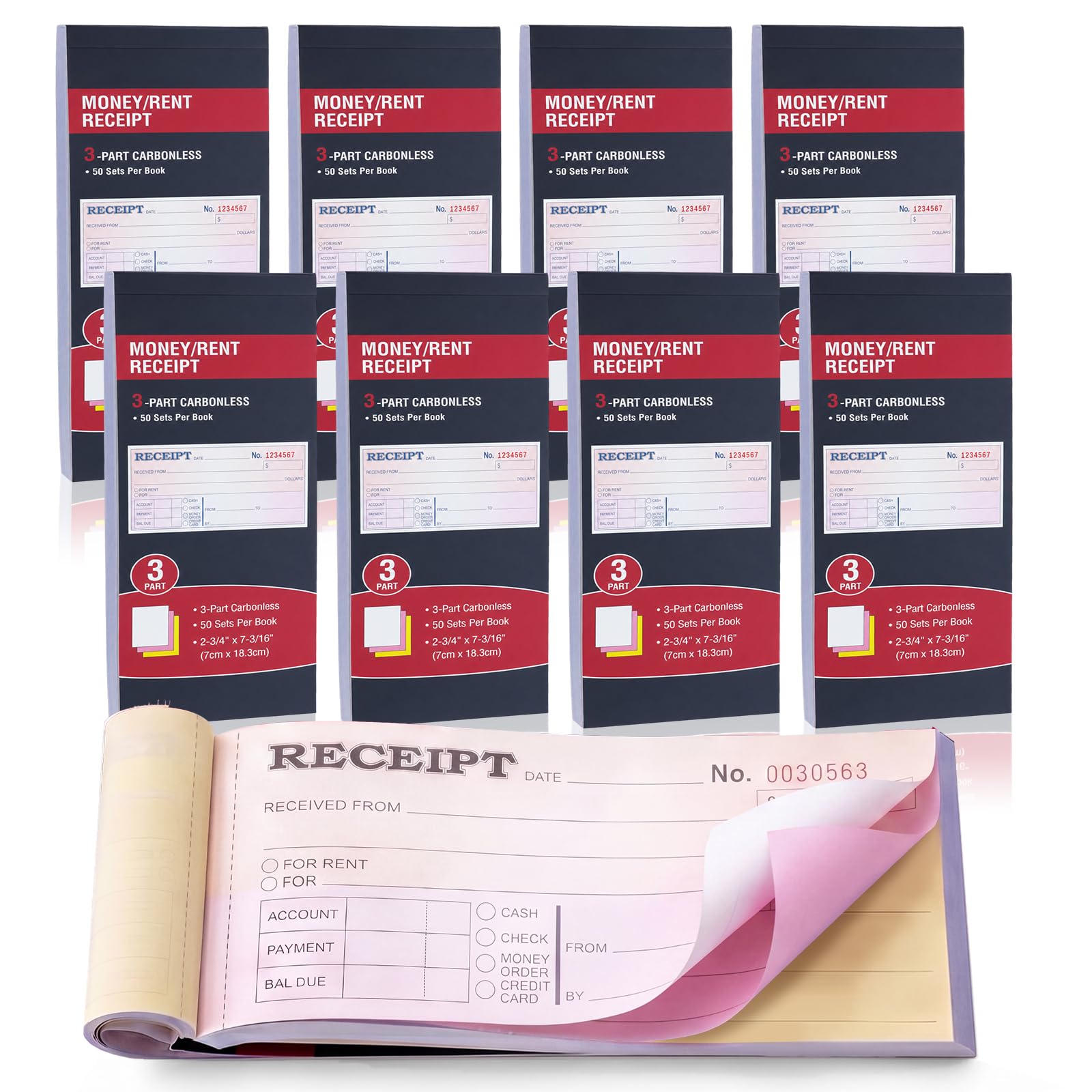 Tallew 8 Pcs 3 Part Carbonless Money and Rent Receipt Books