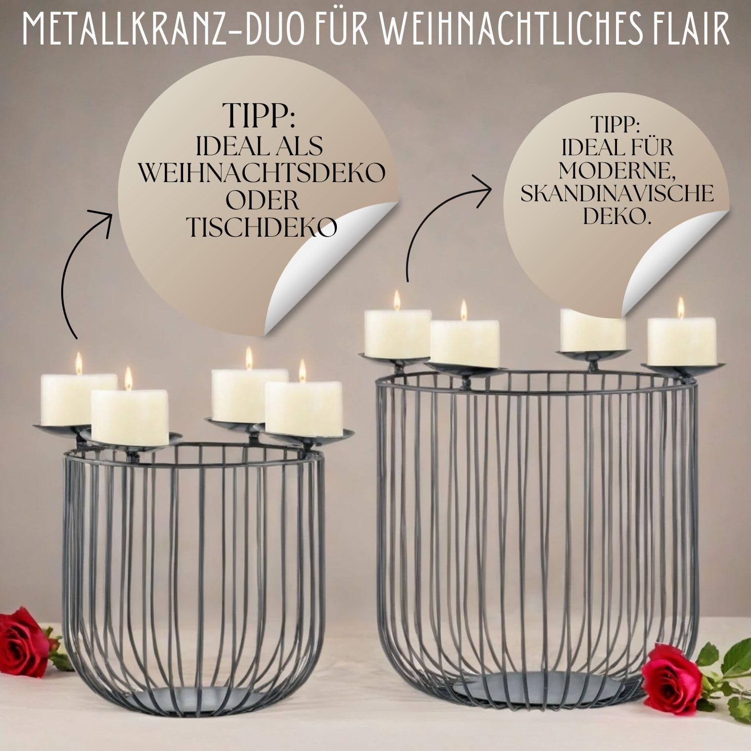 2er Set Moderner Kerzenständer Donato modern aus Metall in Schwarz