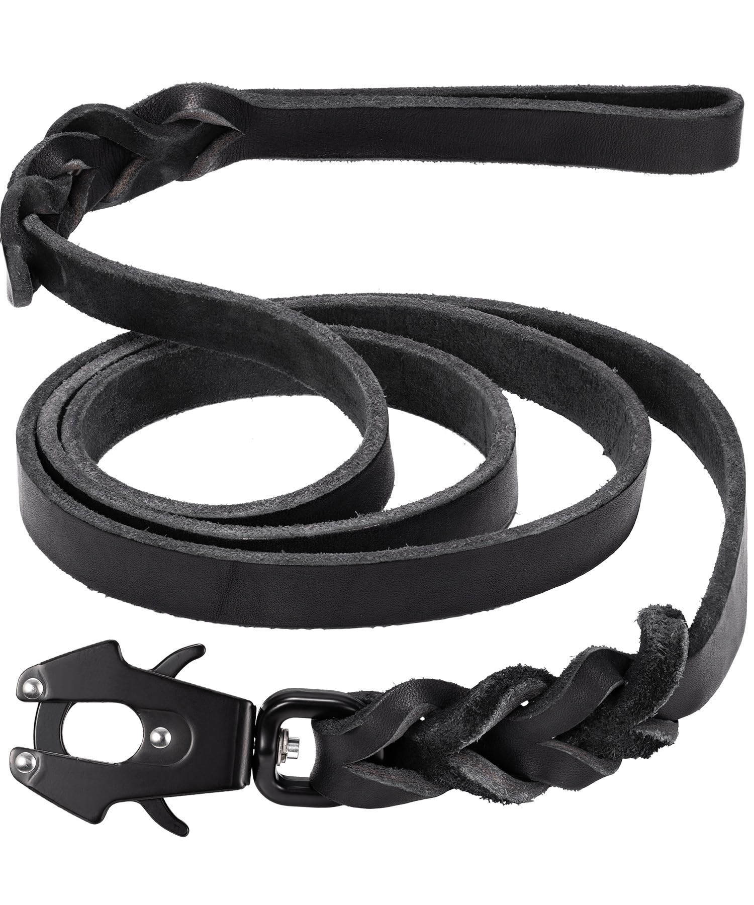 GEIT 4/5/6FT Leather Dog Leash, Heavy Duty Dog Training Leashes, Genuine Leather Braided Leash with Quick Release/Locking Tactical Frog Clip for