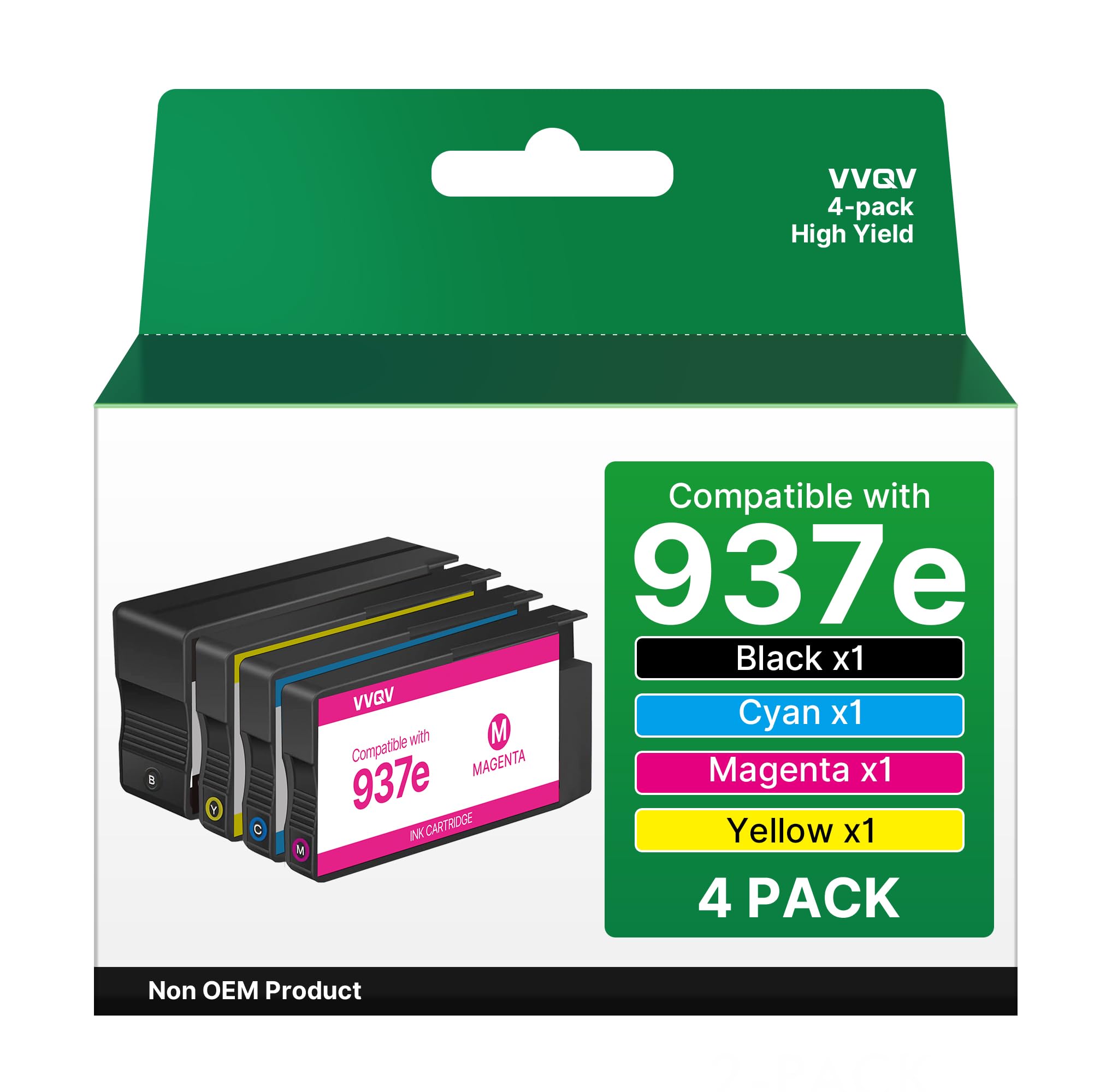 VVQV 937e Patronen 937 XL mit Chip Kompatibel für HP 937 Druckerpatronen Multipack XL für HP OfficeJet Pro 9120e Patronen für Officejet Pro 9720e 9730e 9132e 9122e 9130e 9120b 9130b Druckerpatronen