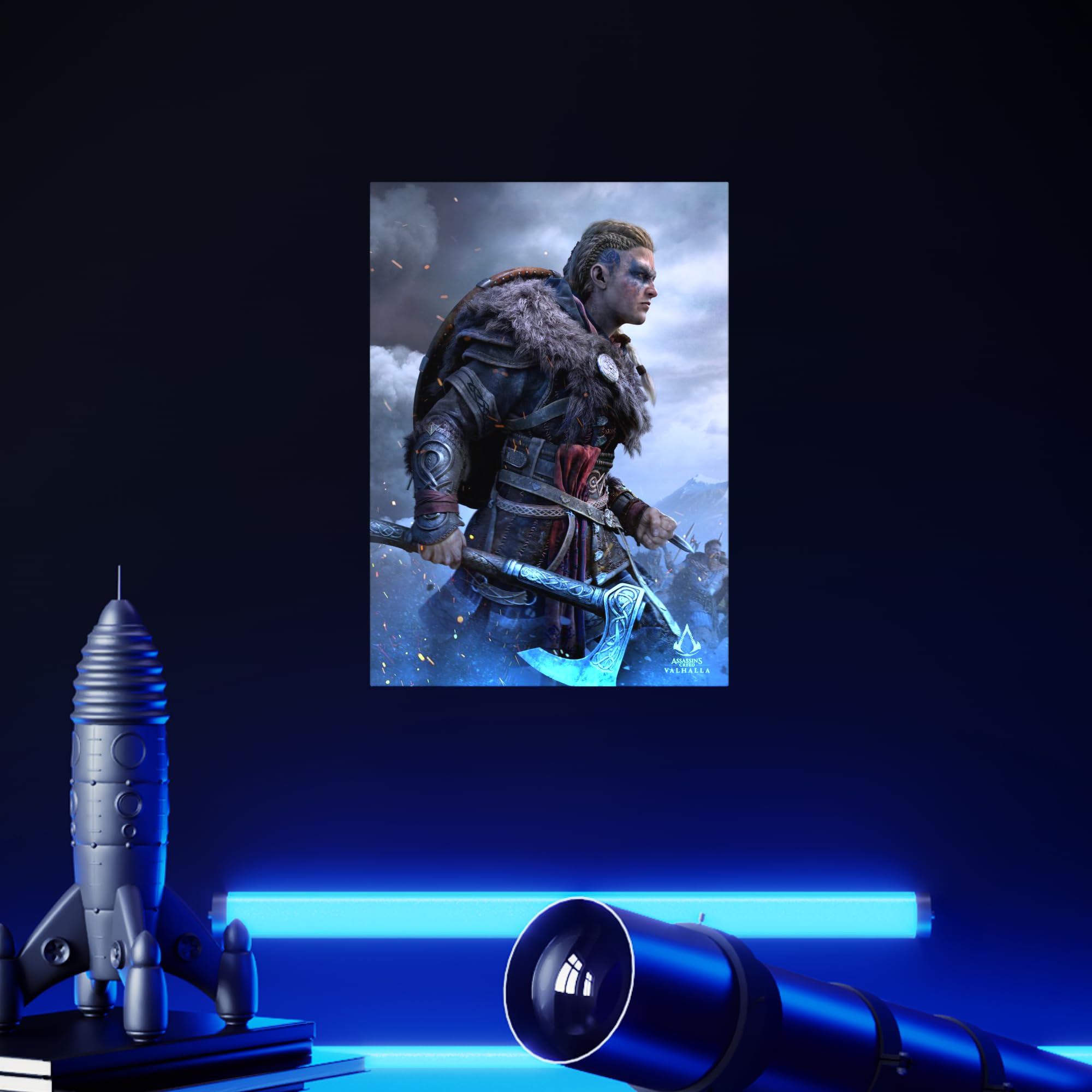 Displate - Poster aus Metall - Einfache Montage ohne Bohren - Assassin's Creed - Assassin's Creed Valhalla Key Arts - Valhalla Viking - Größe M - 32 x 45 cm Matt