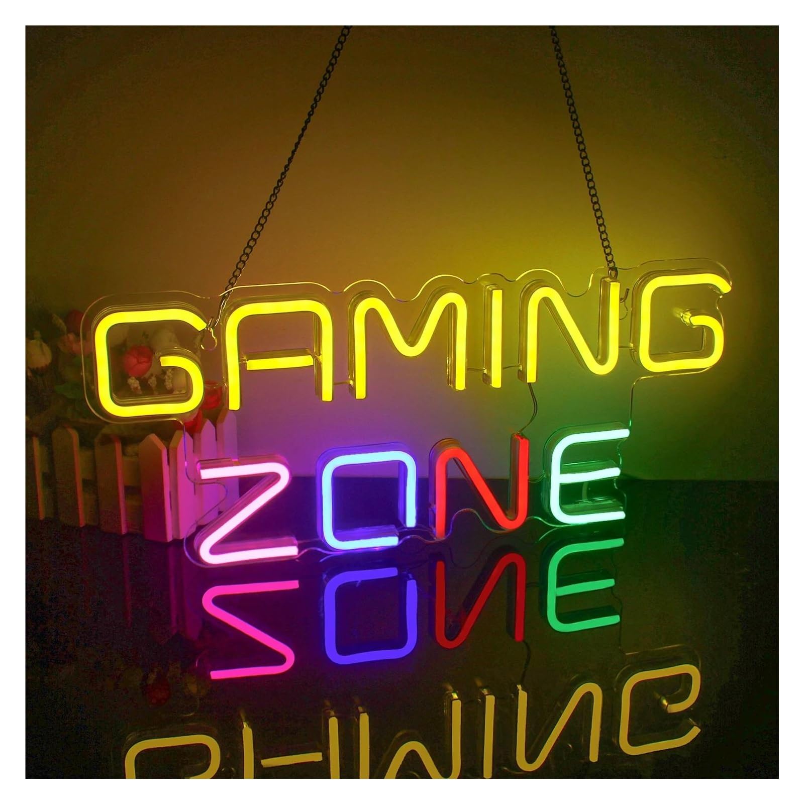 Décor Mural Lumière Enseigne Au Néon Gaming Zone Lettre LED, Décoration Murale USB Pour Salle De Jeux, Fête, Chambre À Coucher, Bar, Lampe Éclairée 40cm×17cm(UNE)