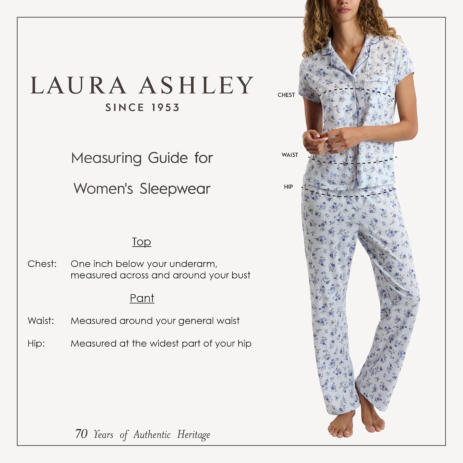 Laura Ashley Women's Pajamas 2 Piece Cotton Blend Notch Collar Button Down PJ Set