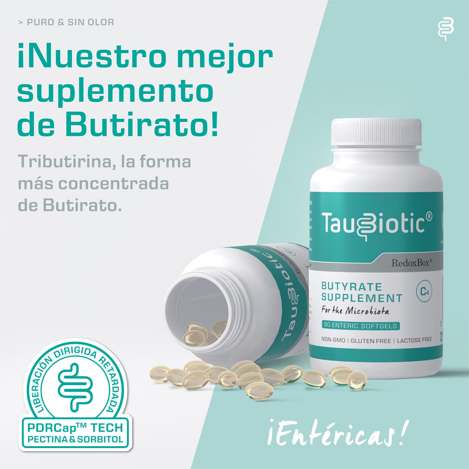 TauBiotic® de RedoxBox® - Suplemento de Butirato (tributirina 500 mg) para la Microbiota - 90 cápsulas blandas gastroresistentes