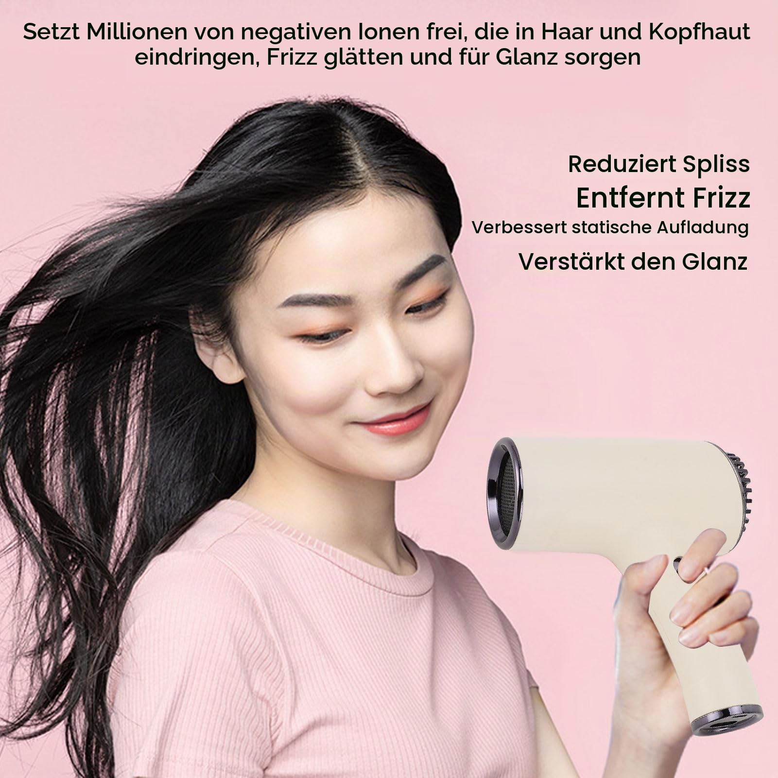 Gonetre Tragbarer kabelloser Föhn Haartrockner für Damen Herren, Negativ-Ionen-Reiseföhn USB-aufladbar ABS Kaltluft leiser für Zuhause,Reisen Wohnheim schnelles Trocknen