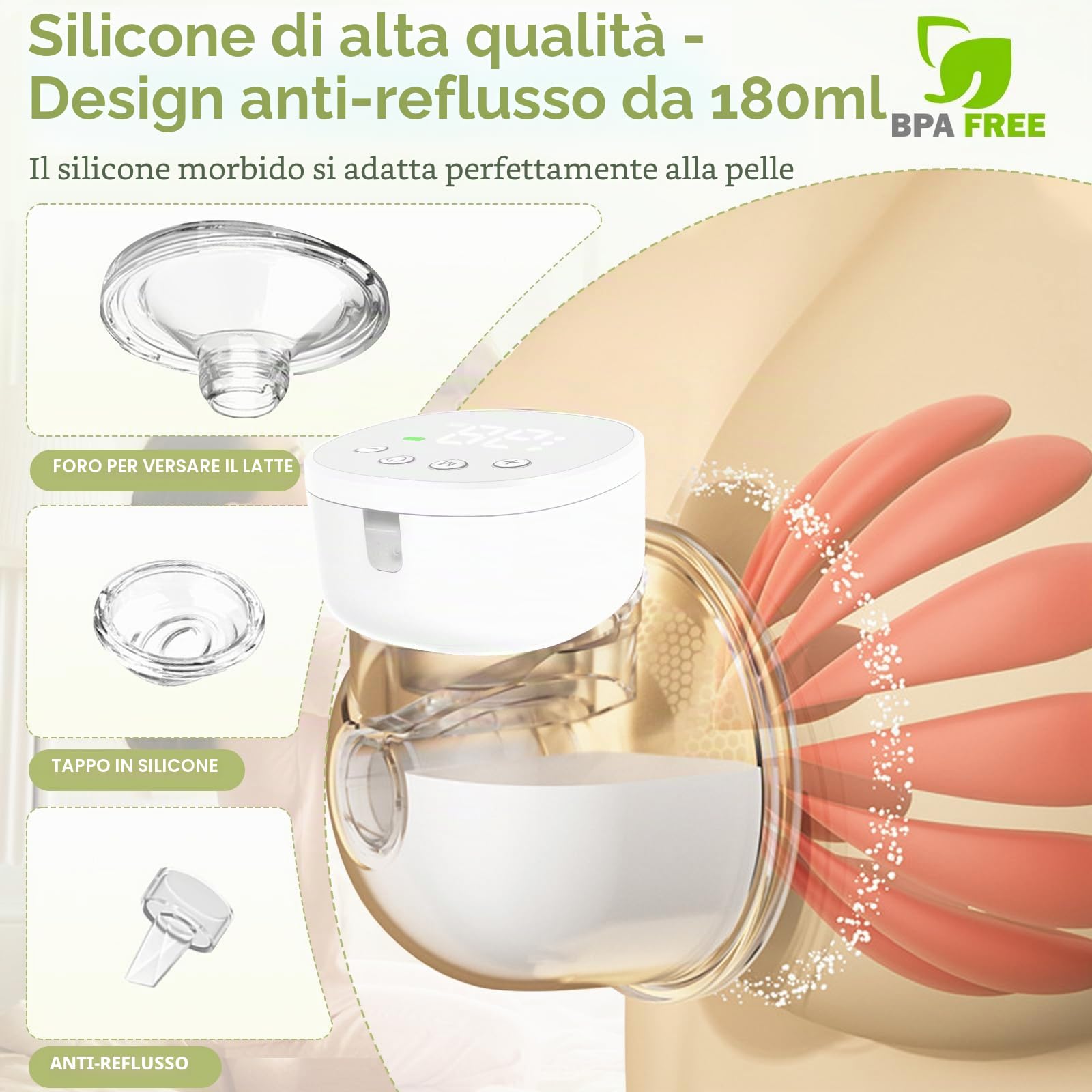 Journeyside Tiralatte Portatile Elettrico, Tiralatte Indossabile Tiralatte Elettrico a Mani Libere con 3 Modalità e 9 Livelli, Display a LED, Tiralatte Leggero Ultra Silenzioso, Flangia 24 mm