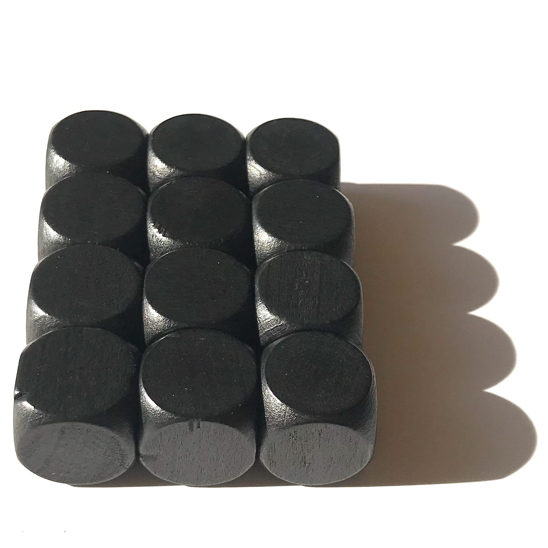 Blank Wooden Dice for Board Games, Size 16 mm, Made in Germany (12 Dice, Black)